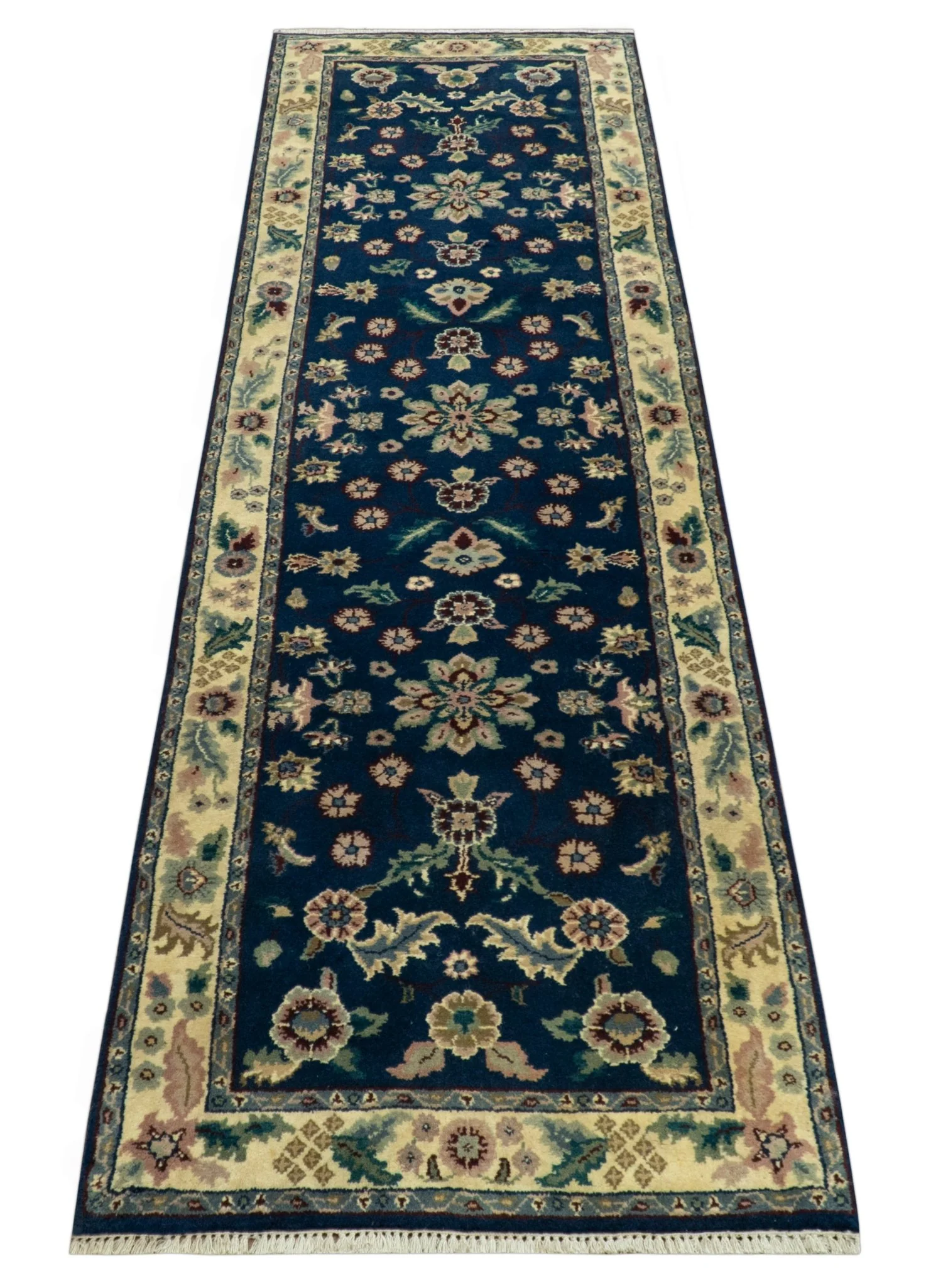 Blue And Beige Traditional Oriental Design Hand Knotted 2.5x8 wool area rug - Image 9