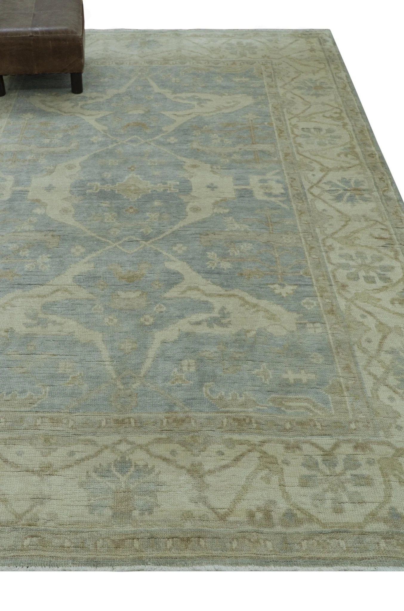 Blue And Beige Traditional Oushak Design Hand Knotted 6x9 wool area rug - Image 4
