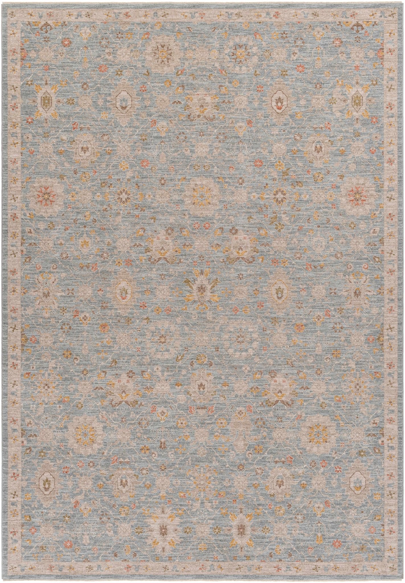 Blue And Beige Traditional Oushak Design Machine Woven Rug - Image 2