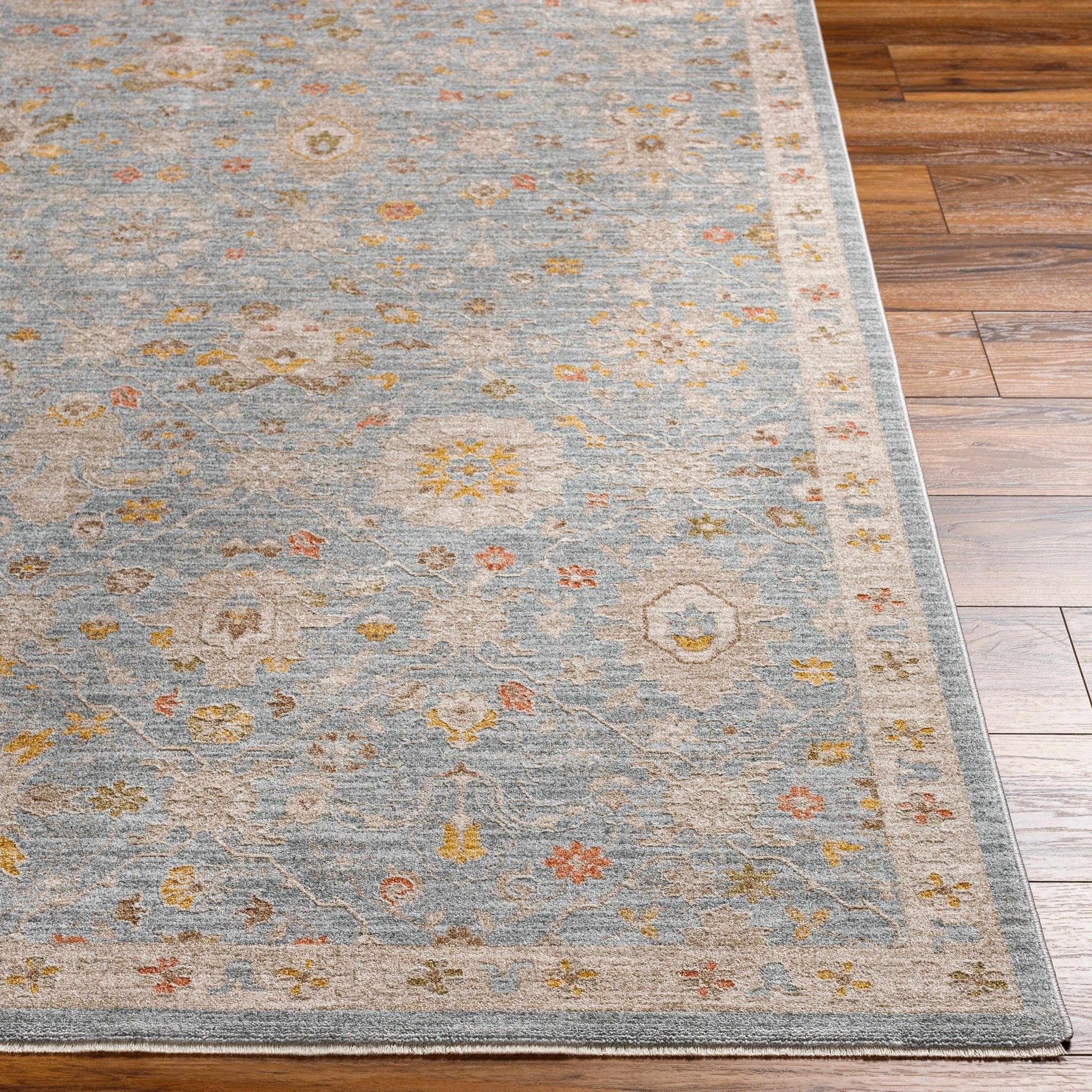 Blue And Beige Traditional Oushak Design Machine Woven Rug - Image 3