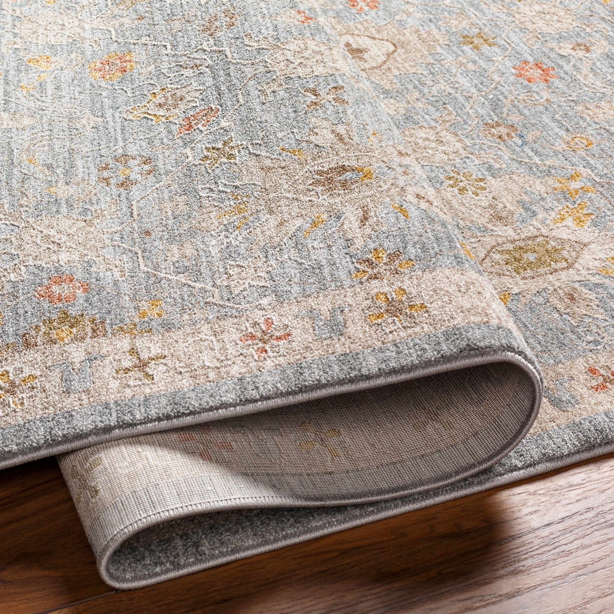 Blue And Beige Traditional Oushak Design Machine Woven Rug - Image 4