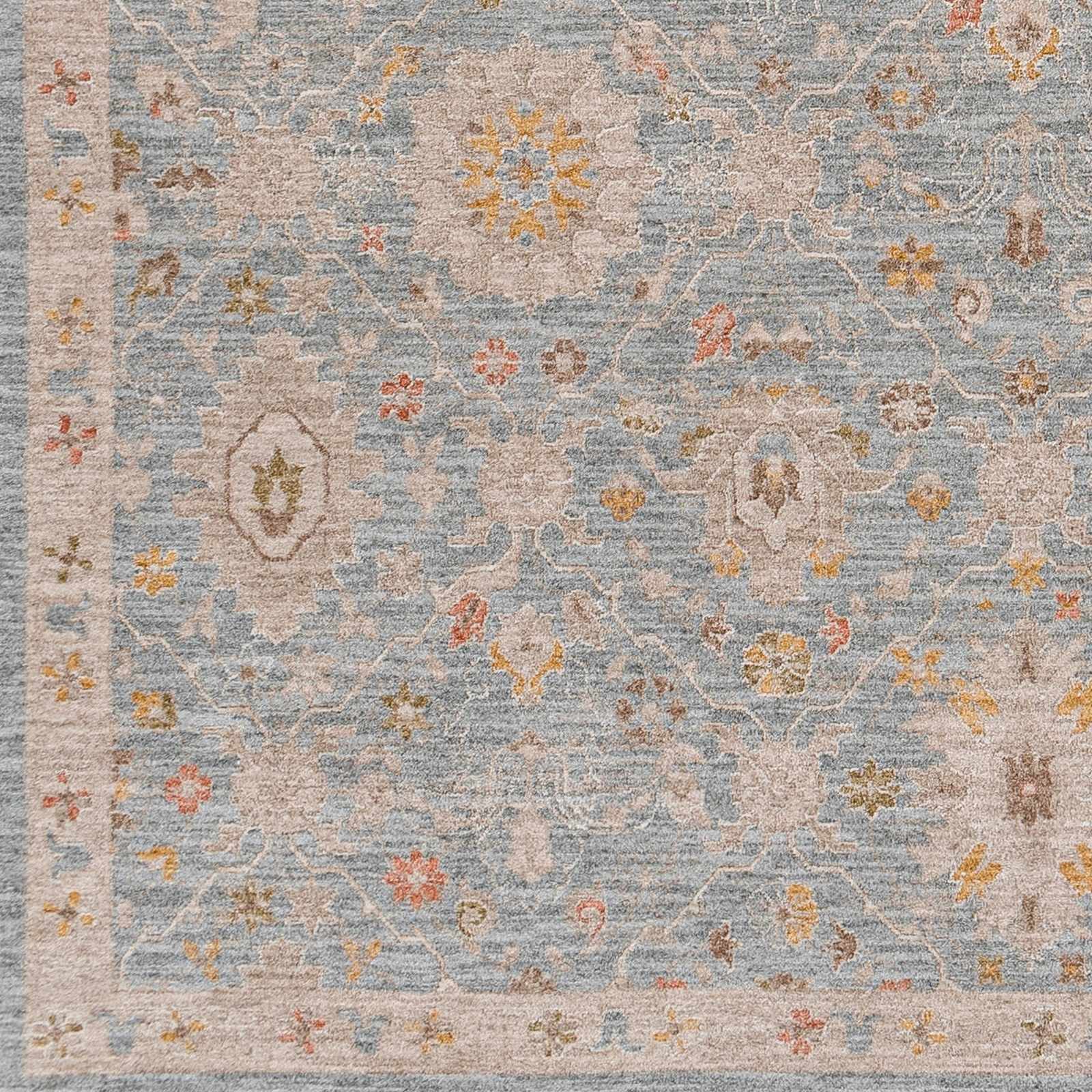 Blue And Beige Traditional Oushak Design Machine Woven Rug - Image 5