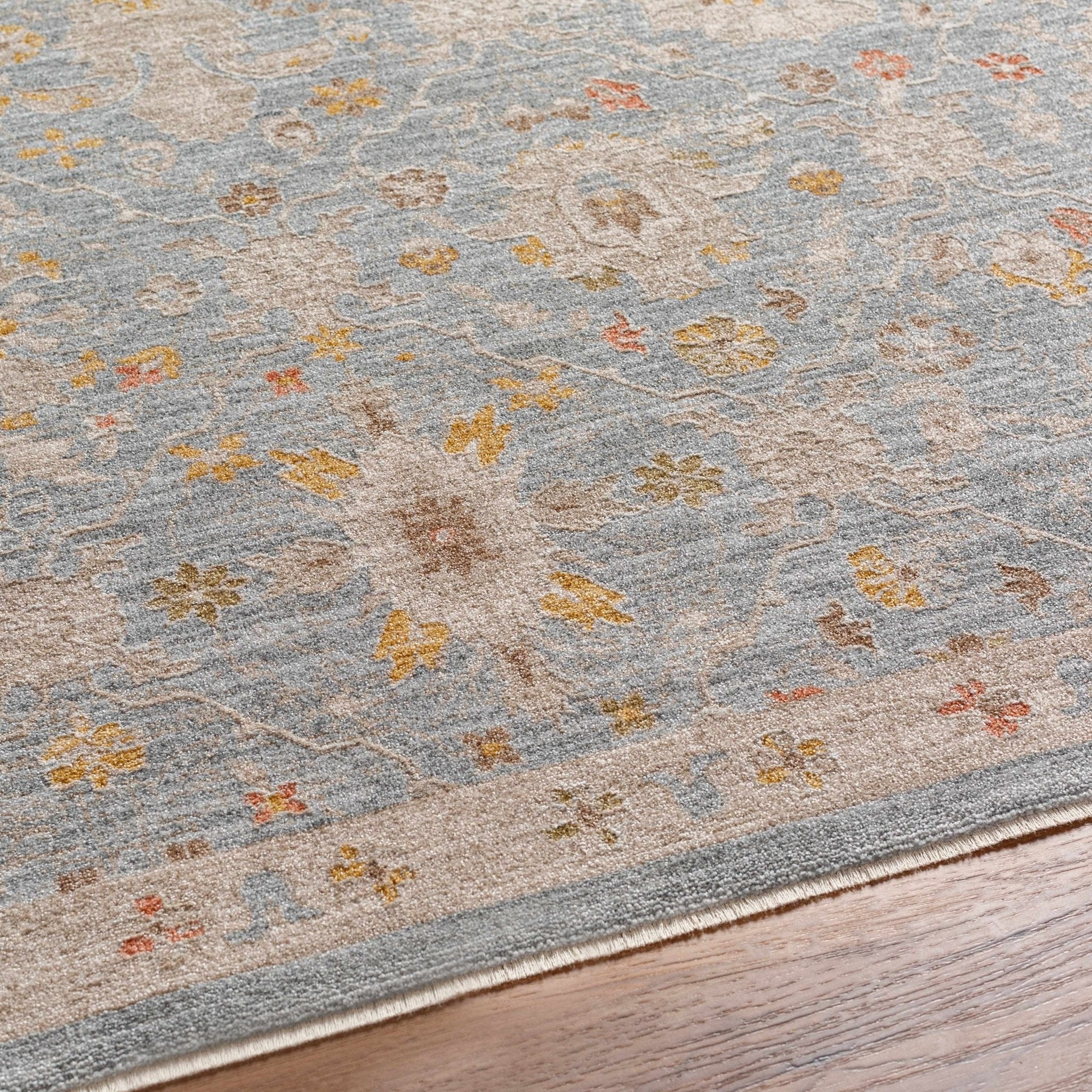 Blue And Beige Traditional Oushak Design Machine Woven Rug - Image 7