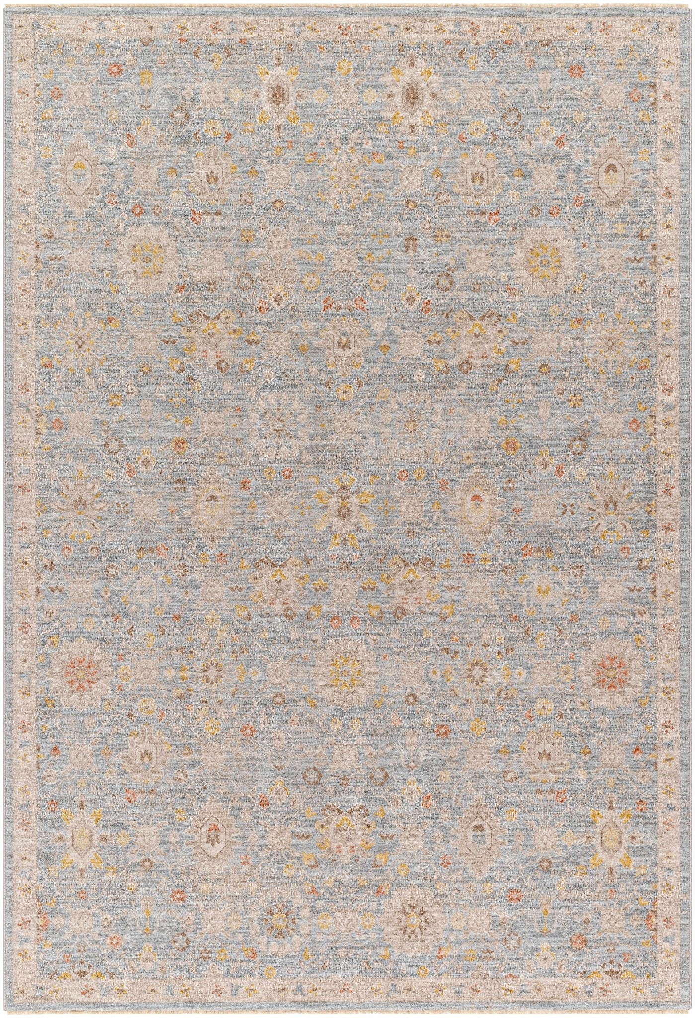 Blue And Beige Traditional Oushak Design Machine Woven Rug - Image 8