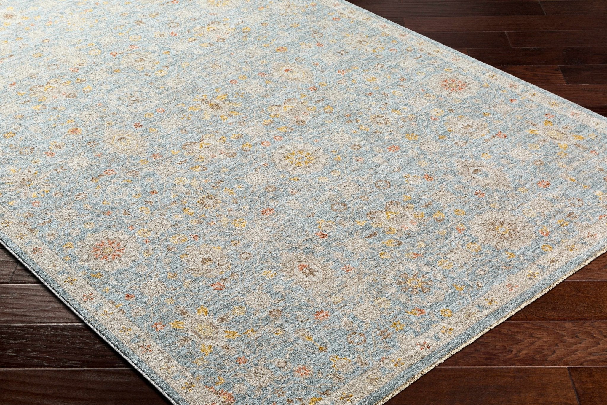 Blue And Beige Traditional Oushak Design Machine Woven Rug - Image 9