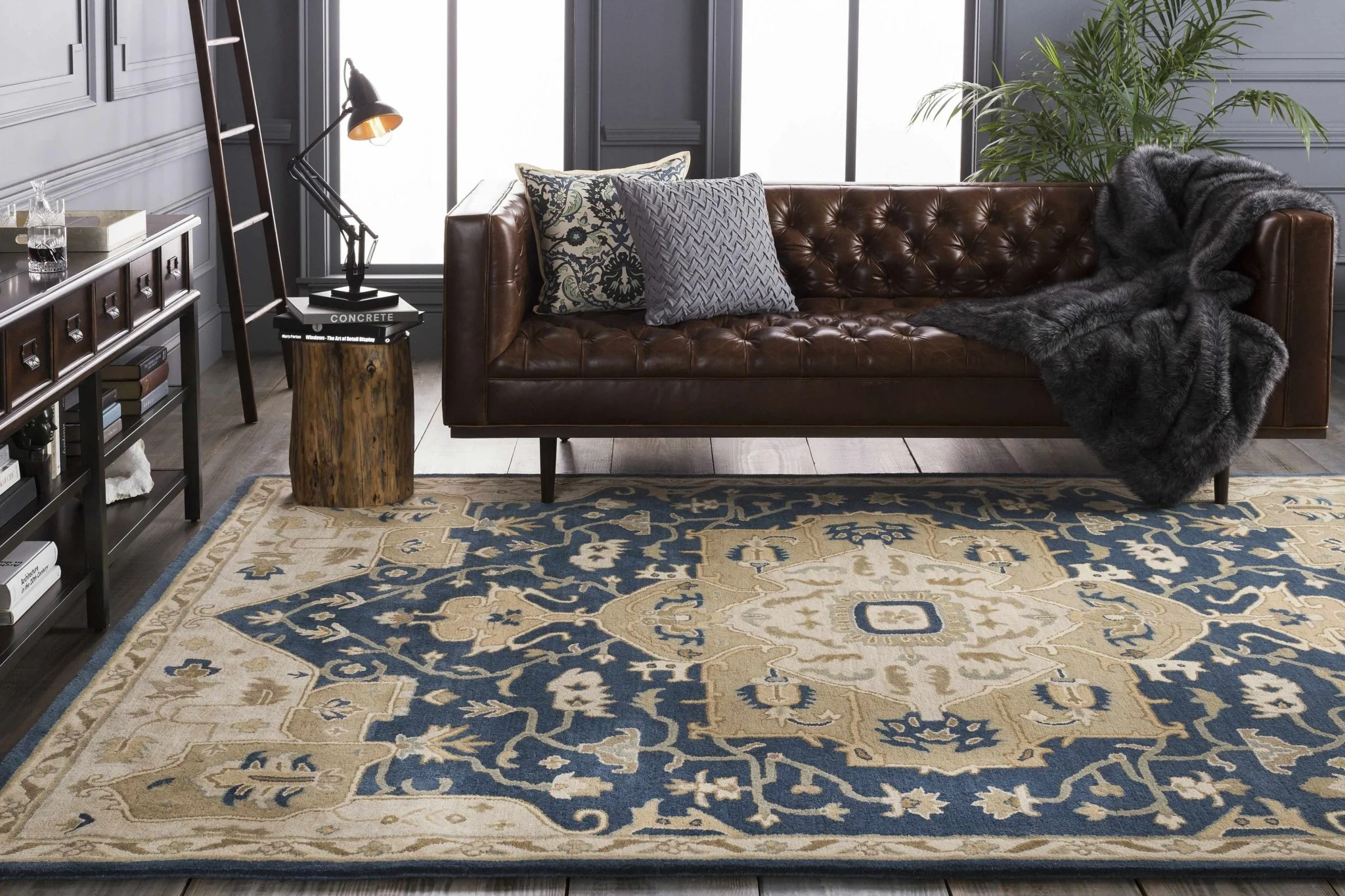 Blue And Beige Traditional Style Hand Tufted Wool Rug - Image 10
