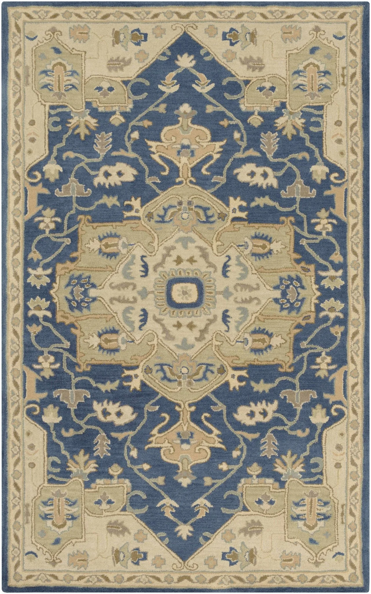 Blue And Beige Traditional Style Hand Tufted Wool Rug - Image 12
