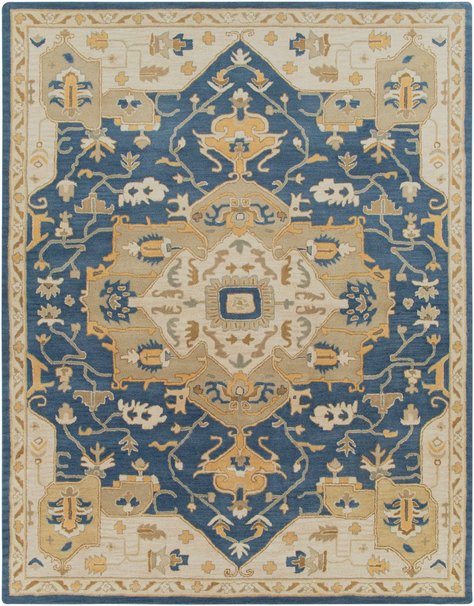 Blue And Beige Traditional Style Hand Tufted Wool Rug - Image 2