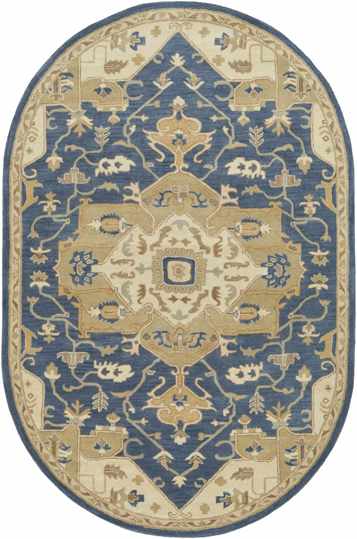 Blue And Beige Traditional Style Hand Tufted Wool Rug - Image 21