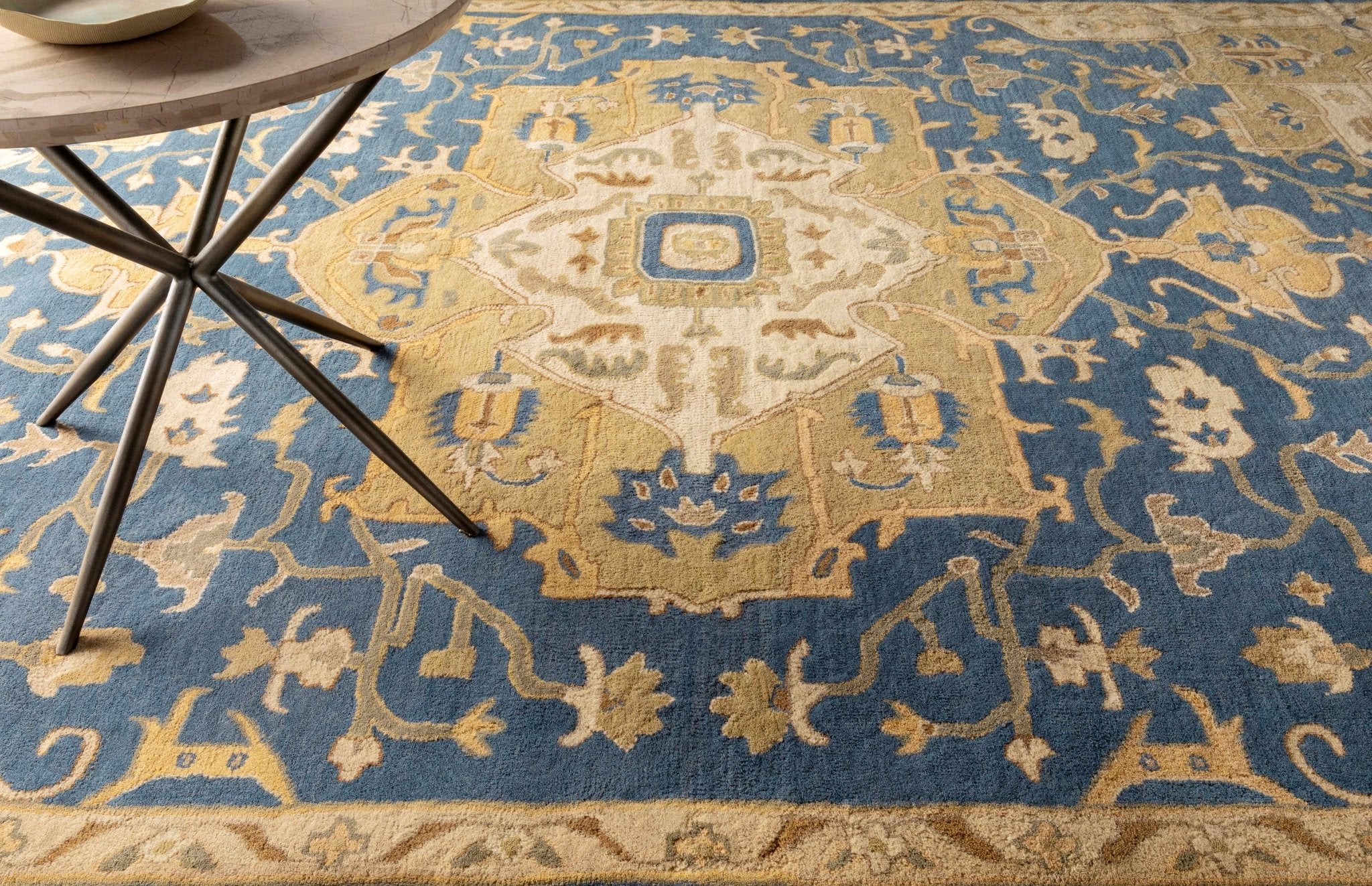 Blue And Beige Traditional Style Hand Tufted Wool Rug - Image 3