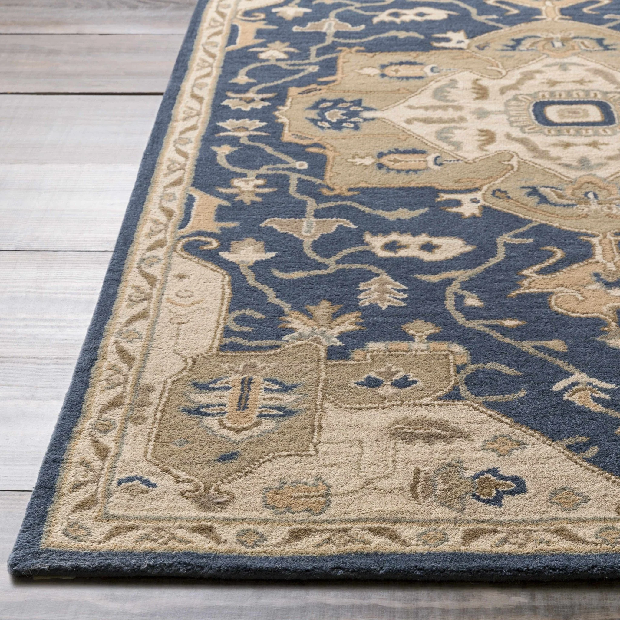 Blue And Beige Traditional Style Hand Tufted Wool Rug - Image 6