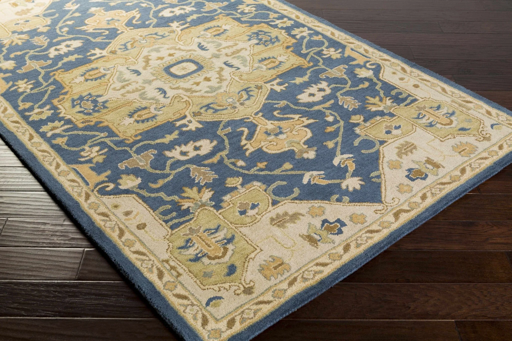 Blue And Beige Traditional Style Hand Tufted Wool Rug - Image 7