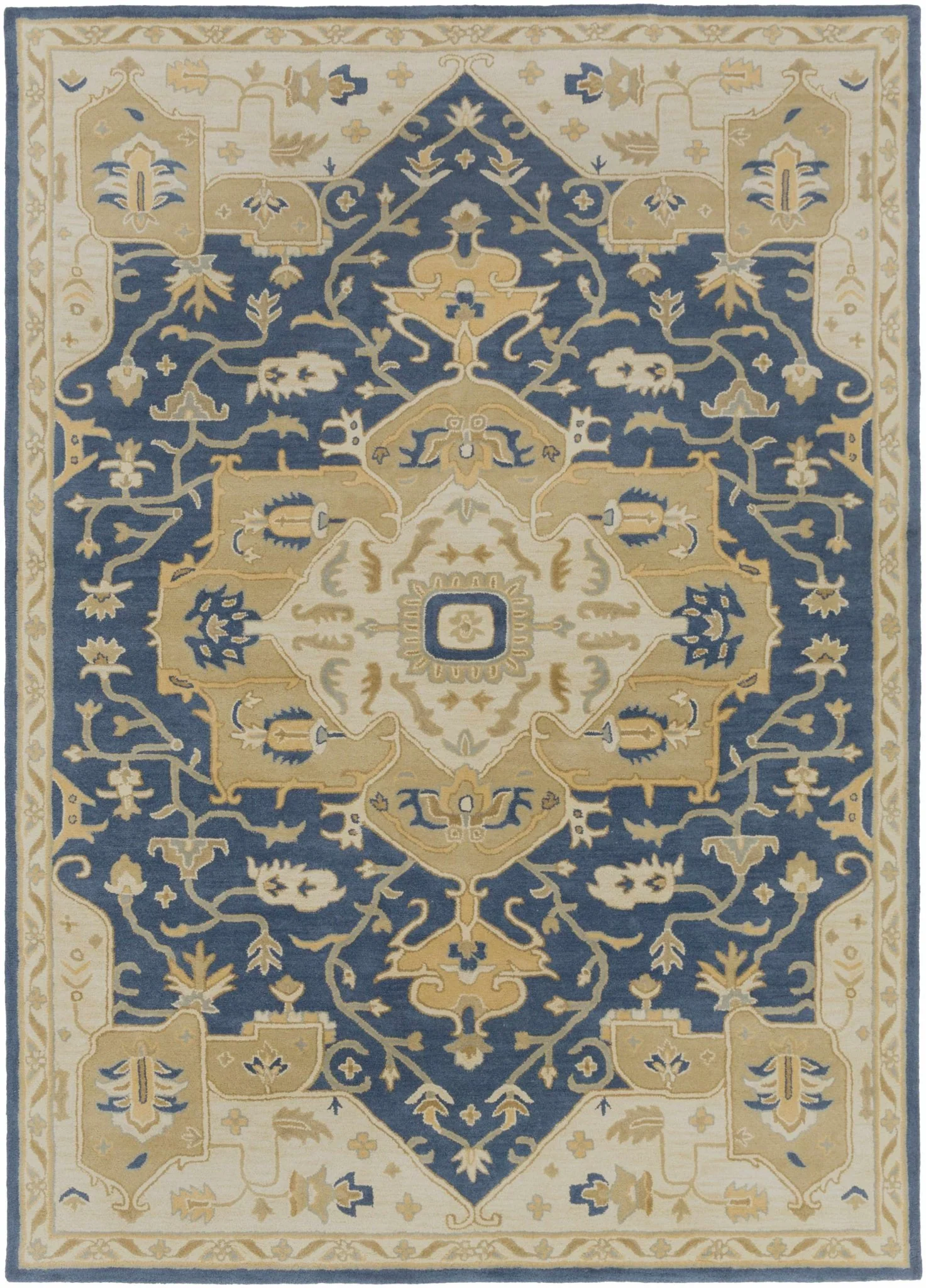 Blue And Beige Traditional Style Hand Tufted Wool Rug - Image 8