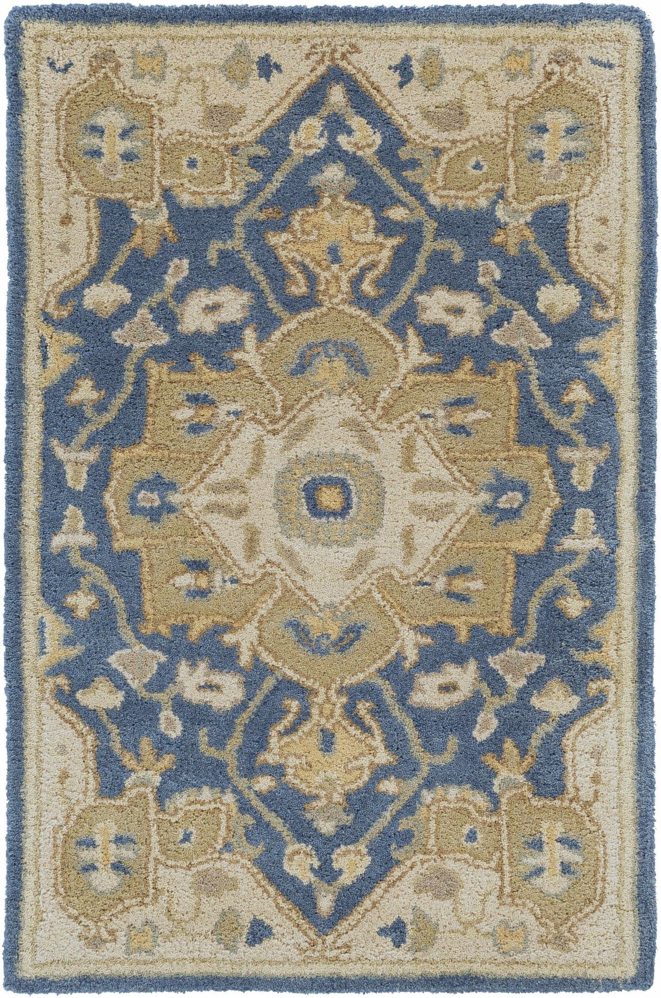 Blue And Beige Traditional Style Hand Tufted Wool Rug - Image 9