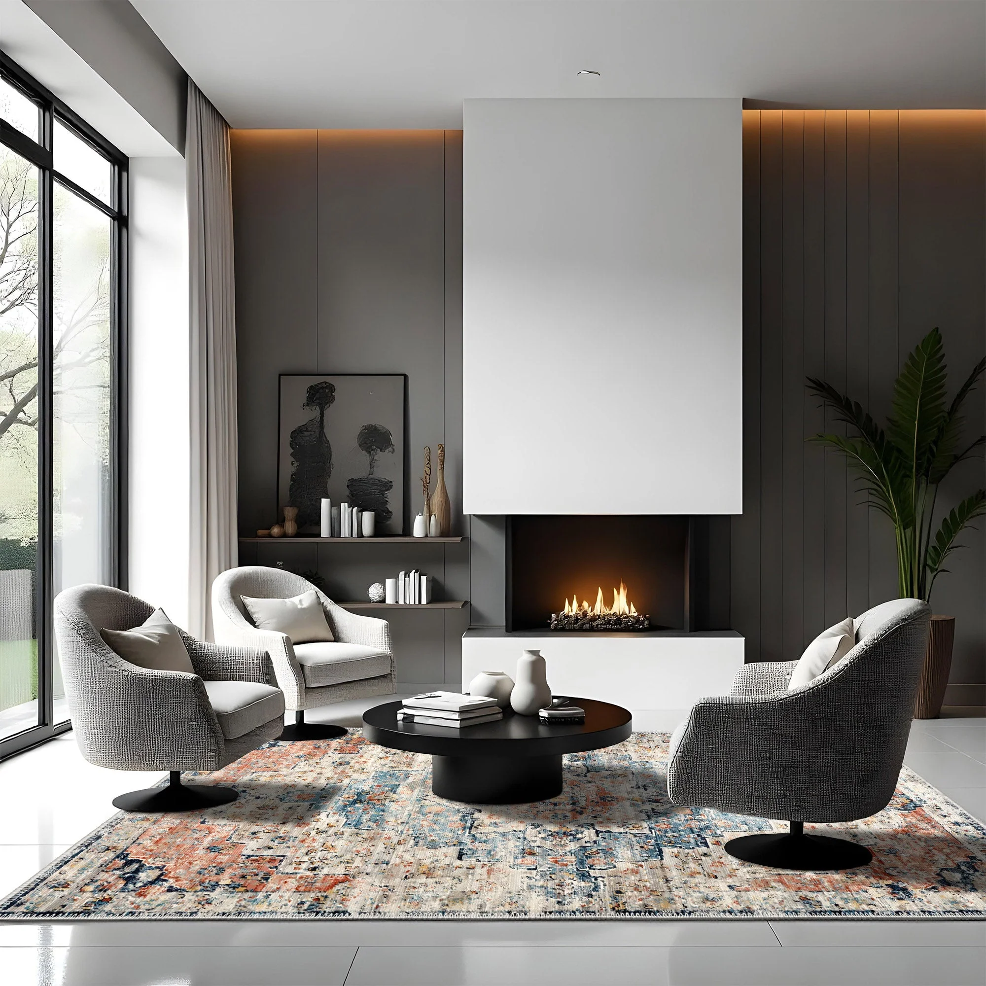 Blue And Beige Transitional Design Machine Washable Area Rug - Image 5