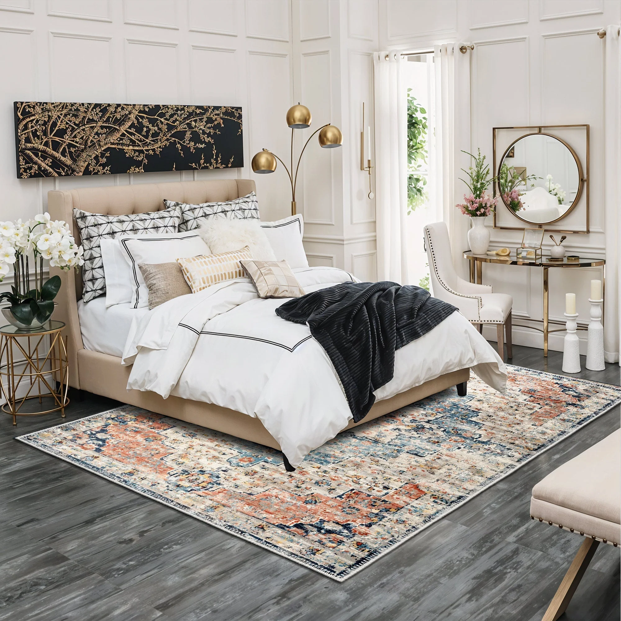 Blue And Beige Transitional Design Machine Washable Area Rug - Image 6