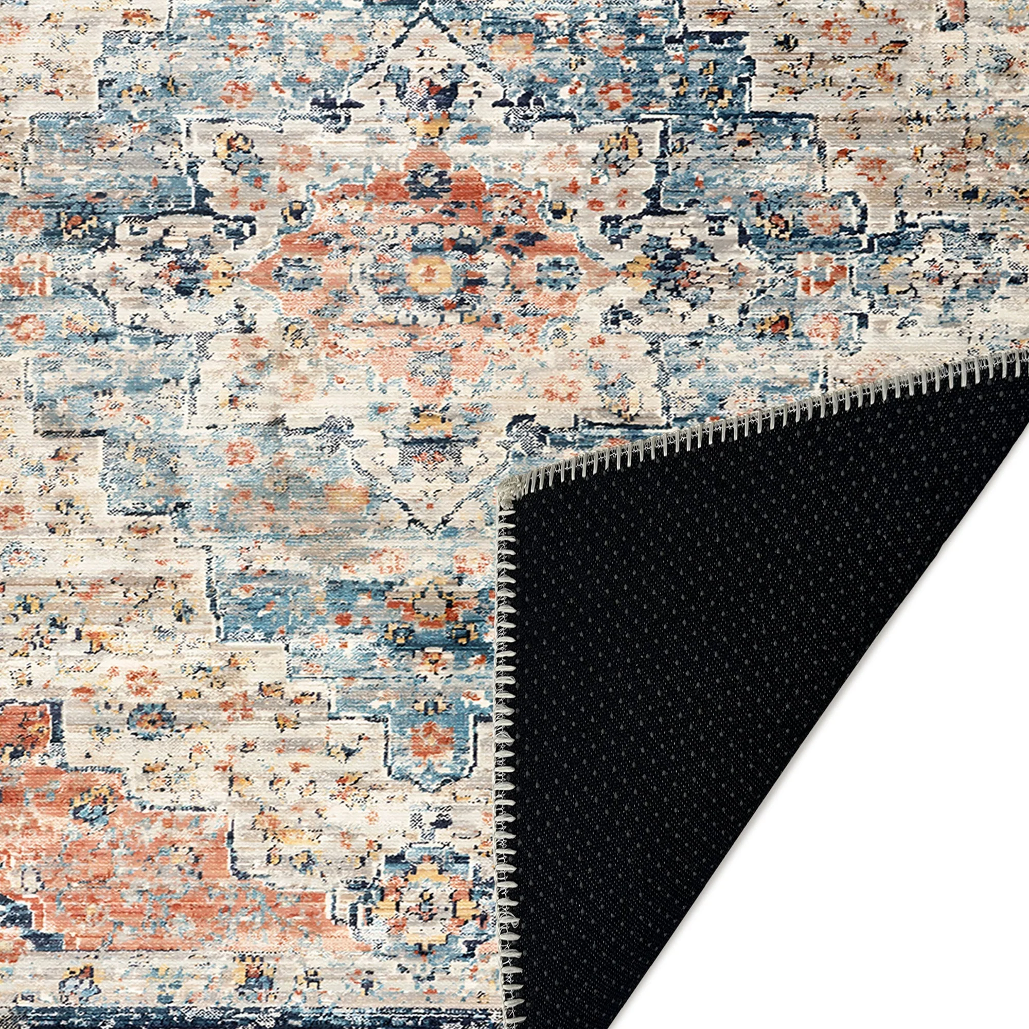 Blue And Beige Transitional Design Machine Washable Area Rug - Image 7