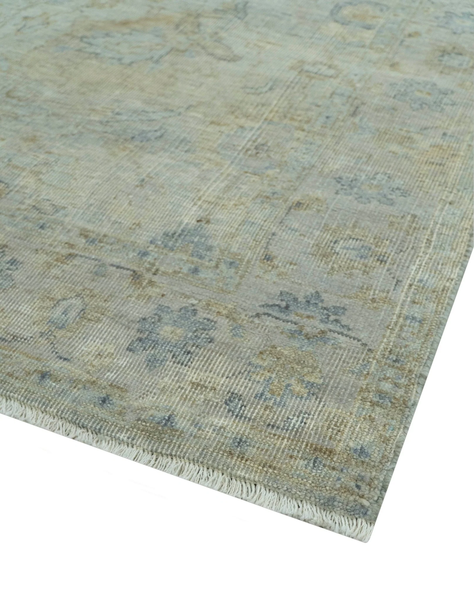 Silver And Beige Traditional Design Hand Knotted 4x5.6 Wool Area Rug - Image 7