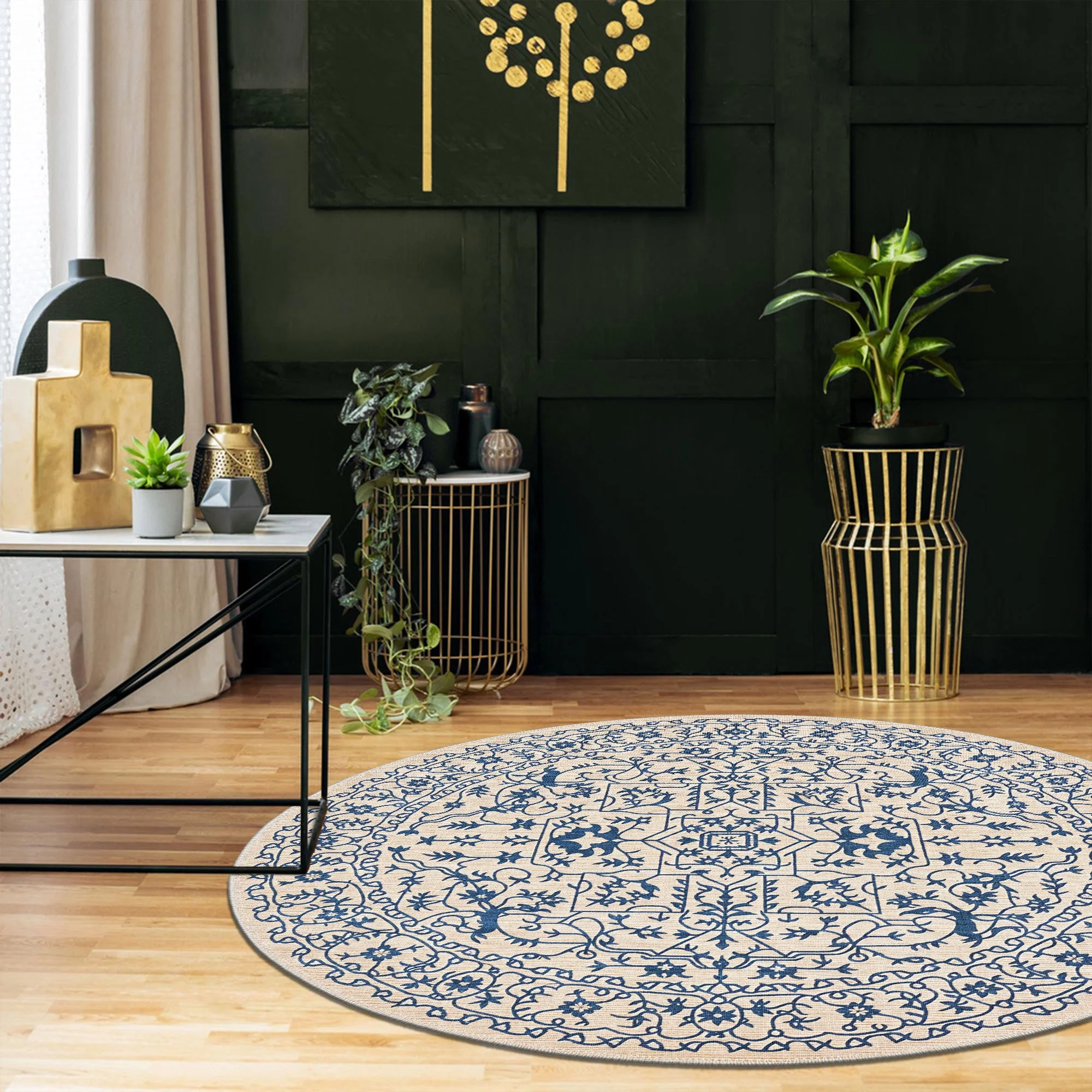 Blue And Beige Traditional Style Machine Washable Area Rug - Image 4