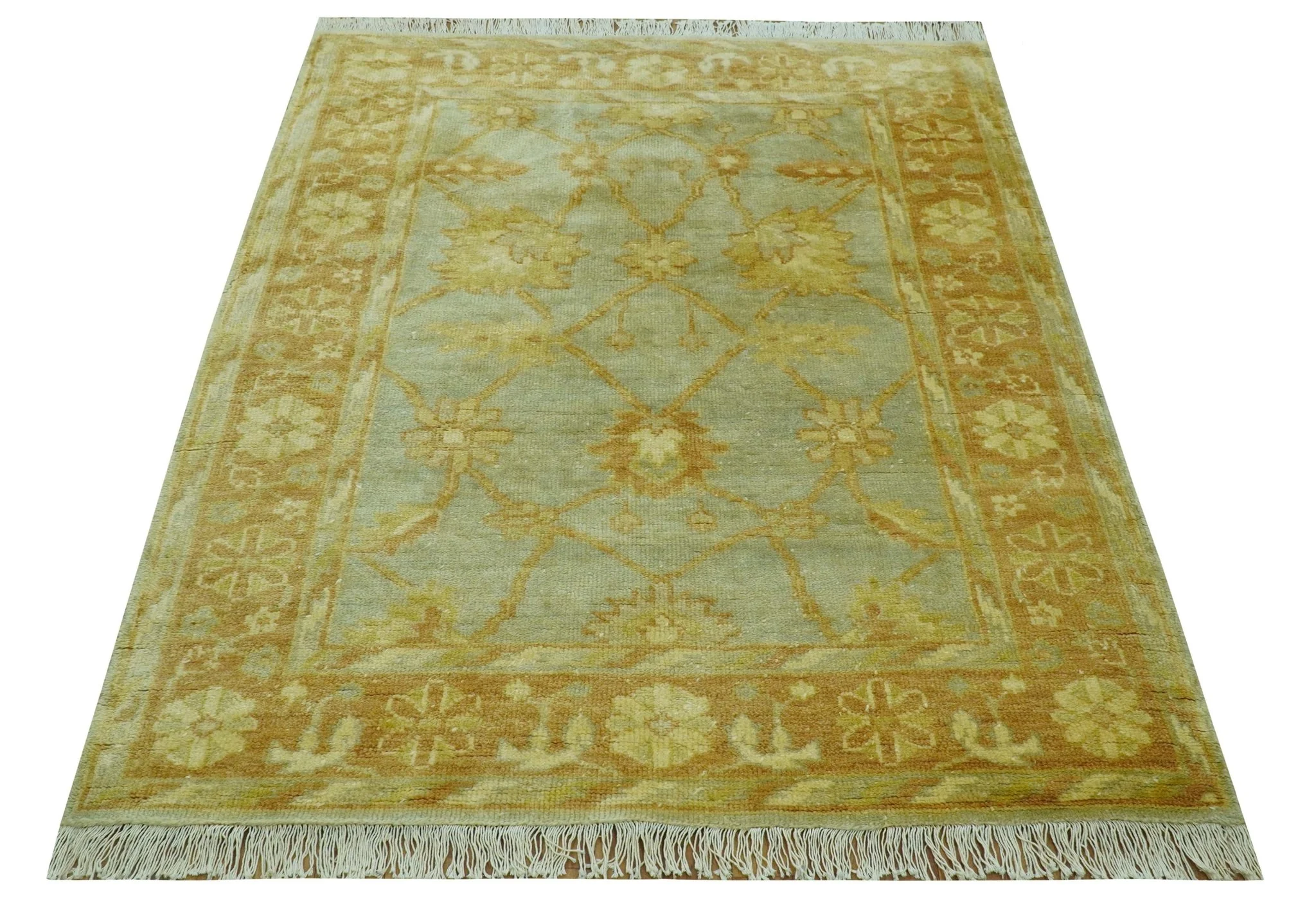 Blue And Brown Traditional Oushak Design 4x6 Hand Knotted Wool Area Rug - Image 3
