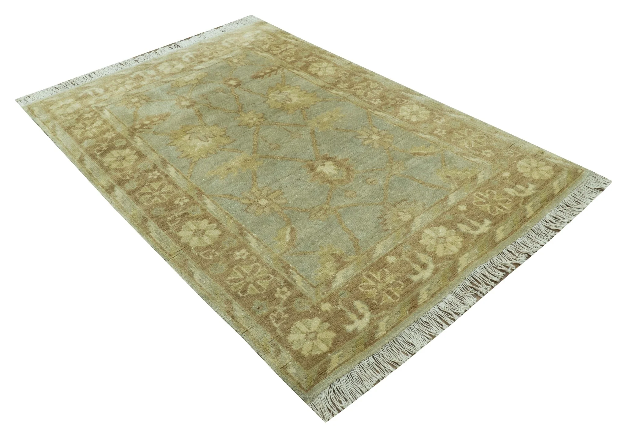 Blue And Brown Traditional Oushak Design 4x6 Hand Knotted Wool Area Rug - Image 4