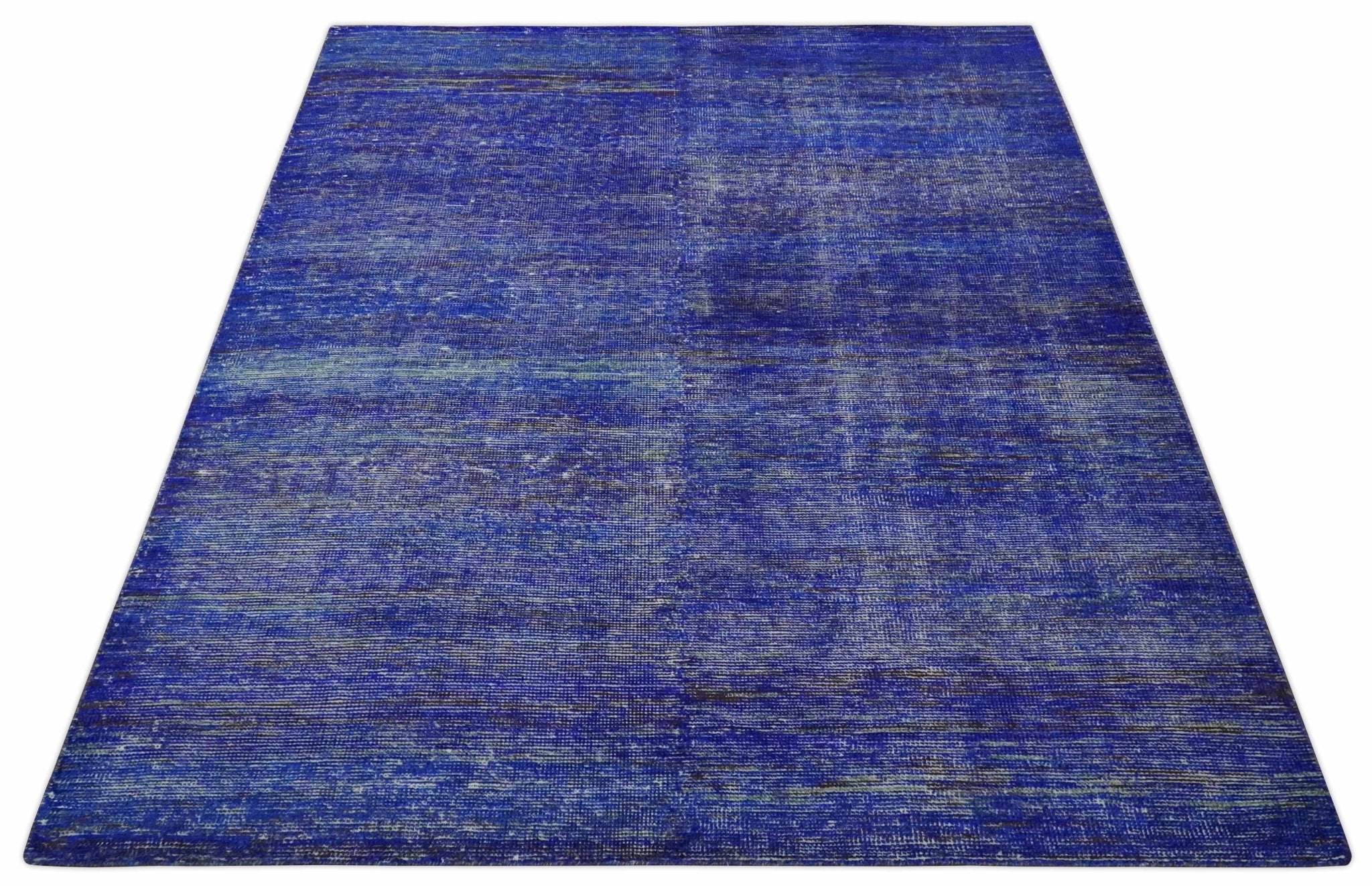 Blue and Charcoal Modern Abstract Hand knotted 8x10 Art Silk Area Rug - Image 10