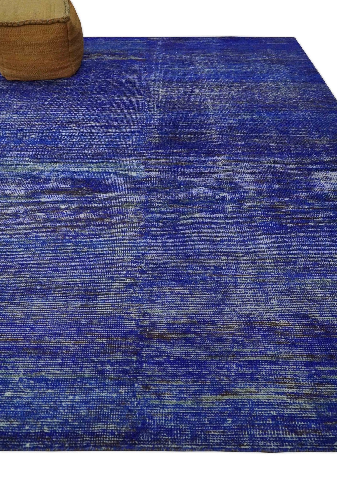 Blue and Charcoal Modern Abstract Hand knotted 8x10 Art Silk Area Rug - Image 3