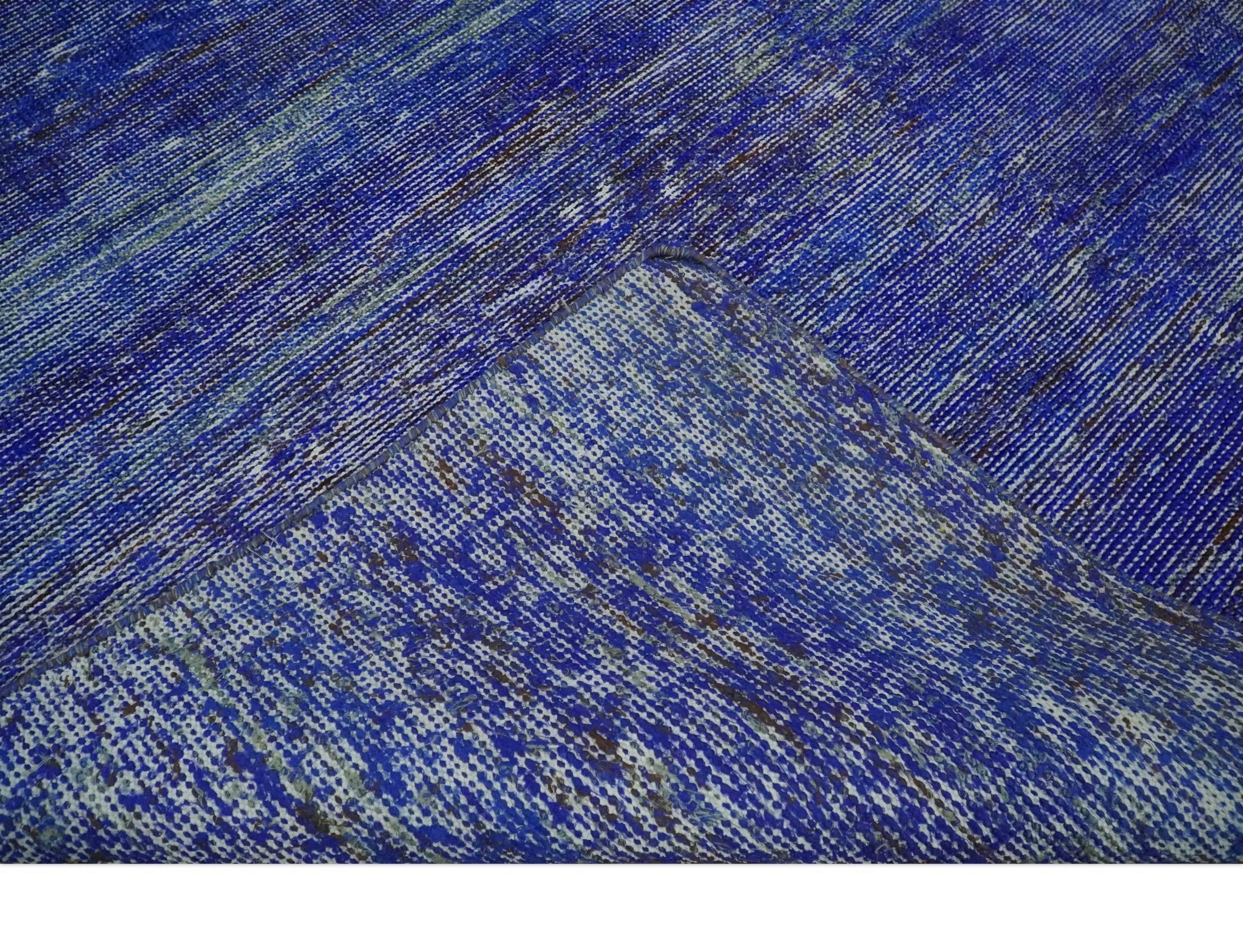 Blue and Charcoal Modern Abstract Hand knotted 8x10 Art Silk Area Rug - Image 7