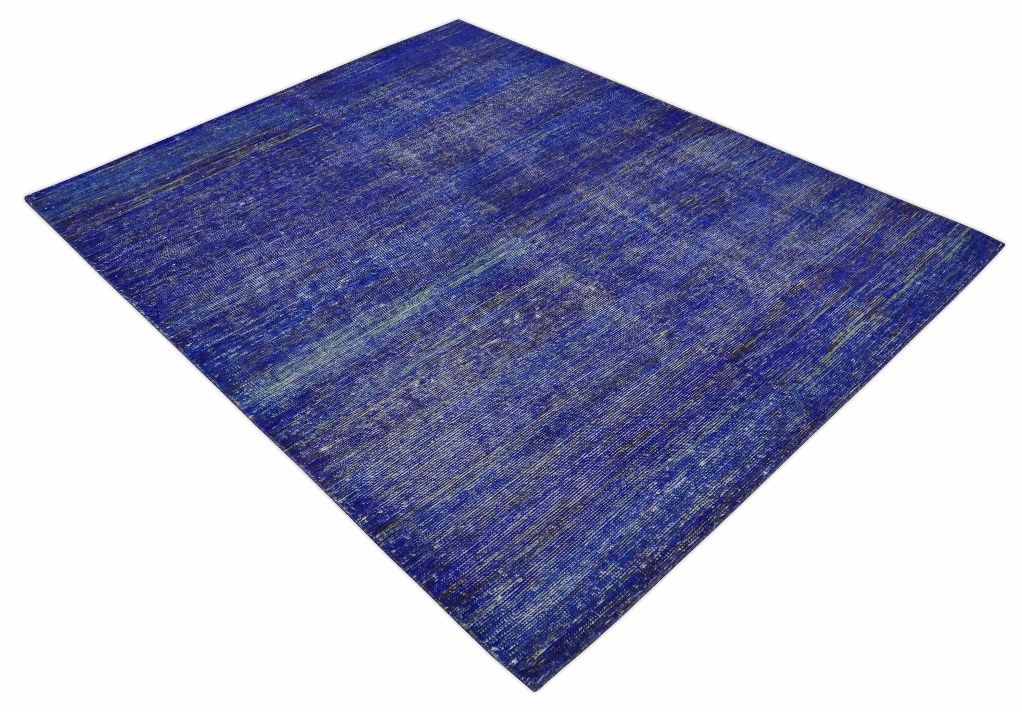 Blue and Charcoal Modern Abstract Hand knotted 8x10 Art Silk Area Rug - Image 9