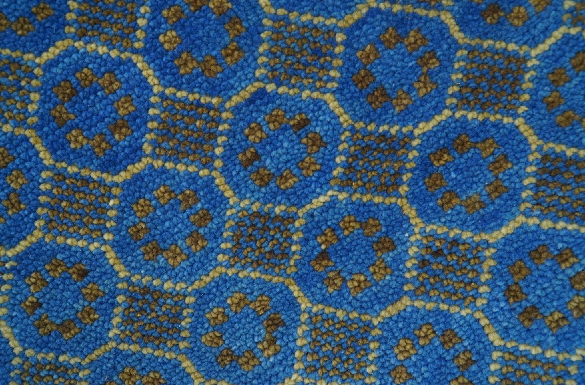 Blue and Charcoal geometrical honey comb design Hand knotted Wool Area Rug - Image 7