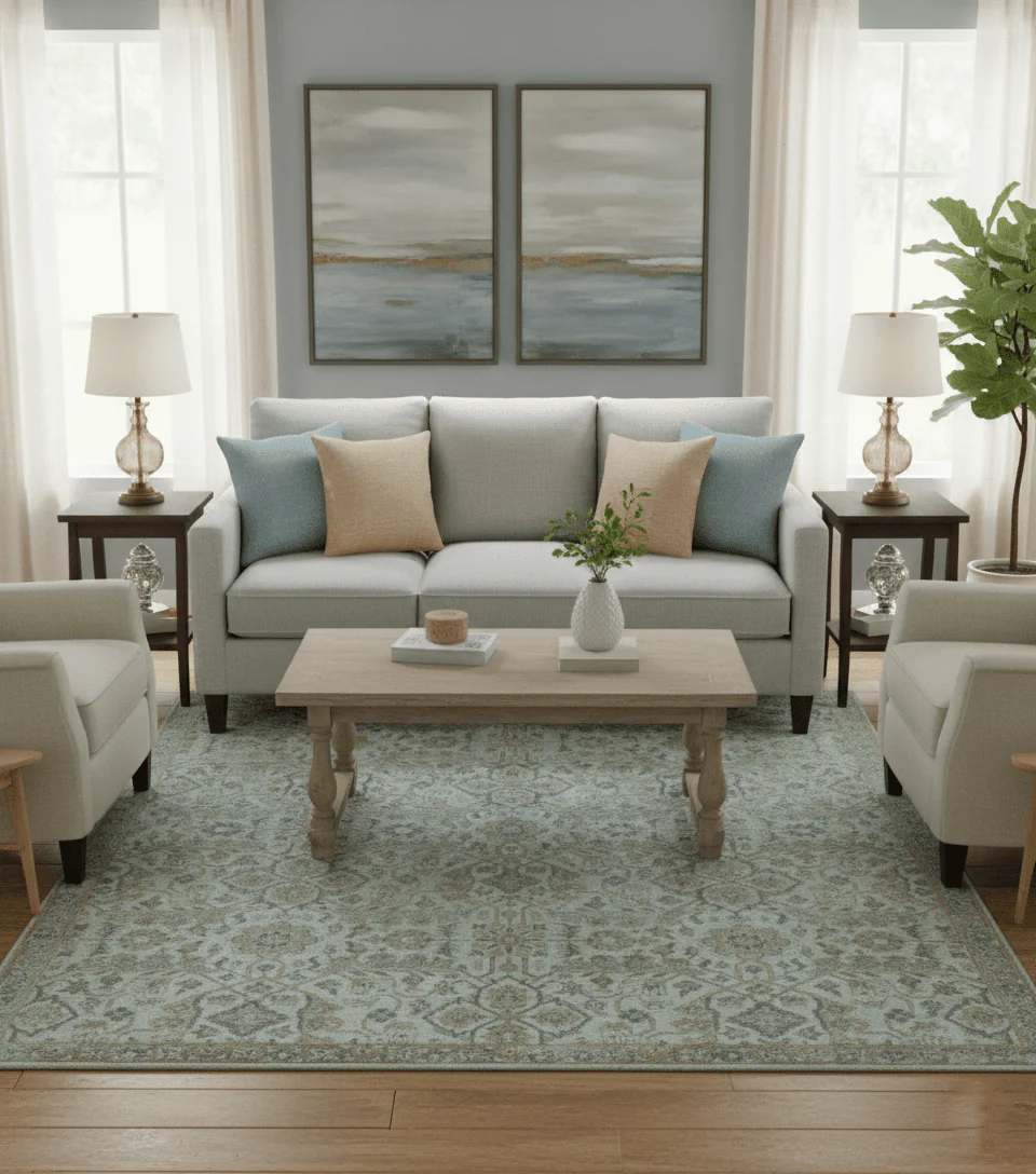 Blue And Gold Fine Hand Knotted traditional Oriental Oushak design  8x10 wool area rug - Image 2