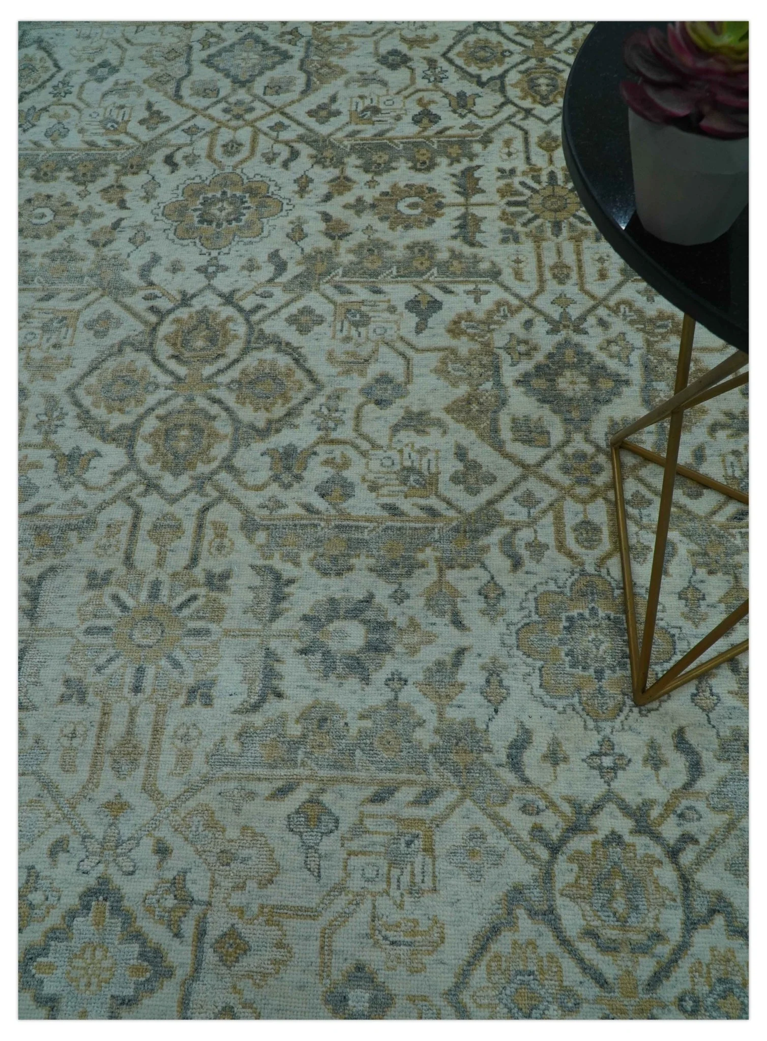 Blue And Gold Fine Hand Knotted traditional Oriental Oushak design  8x10 wool area rug - Image 3