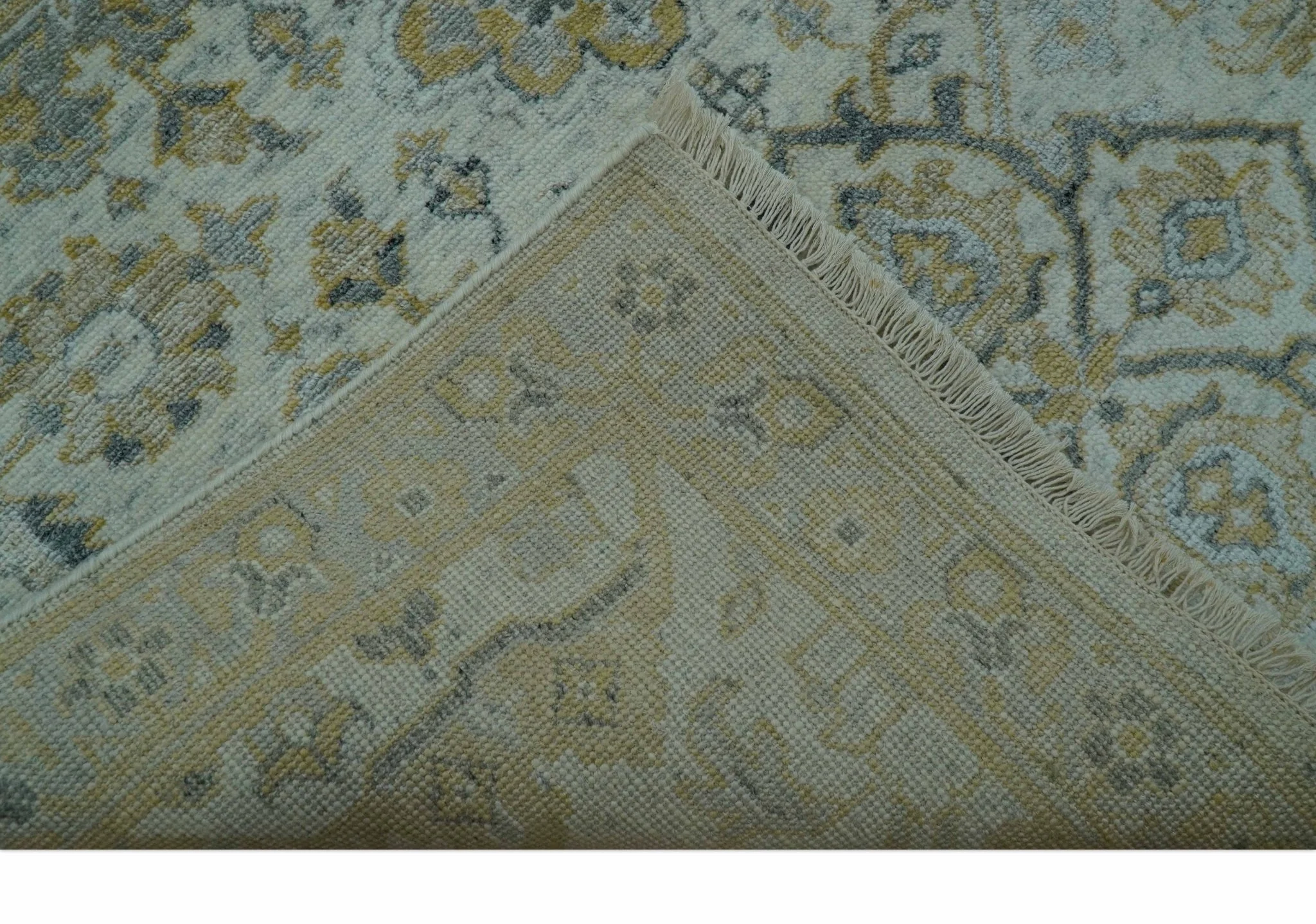 Blue And Gold Fine Hand Knotted traditional Oriental Oushak design  8x10 wool area rug - Image 5