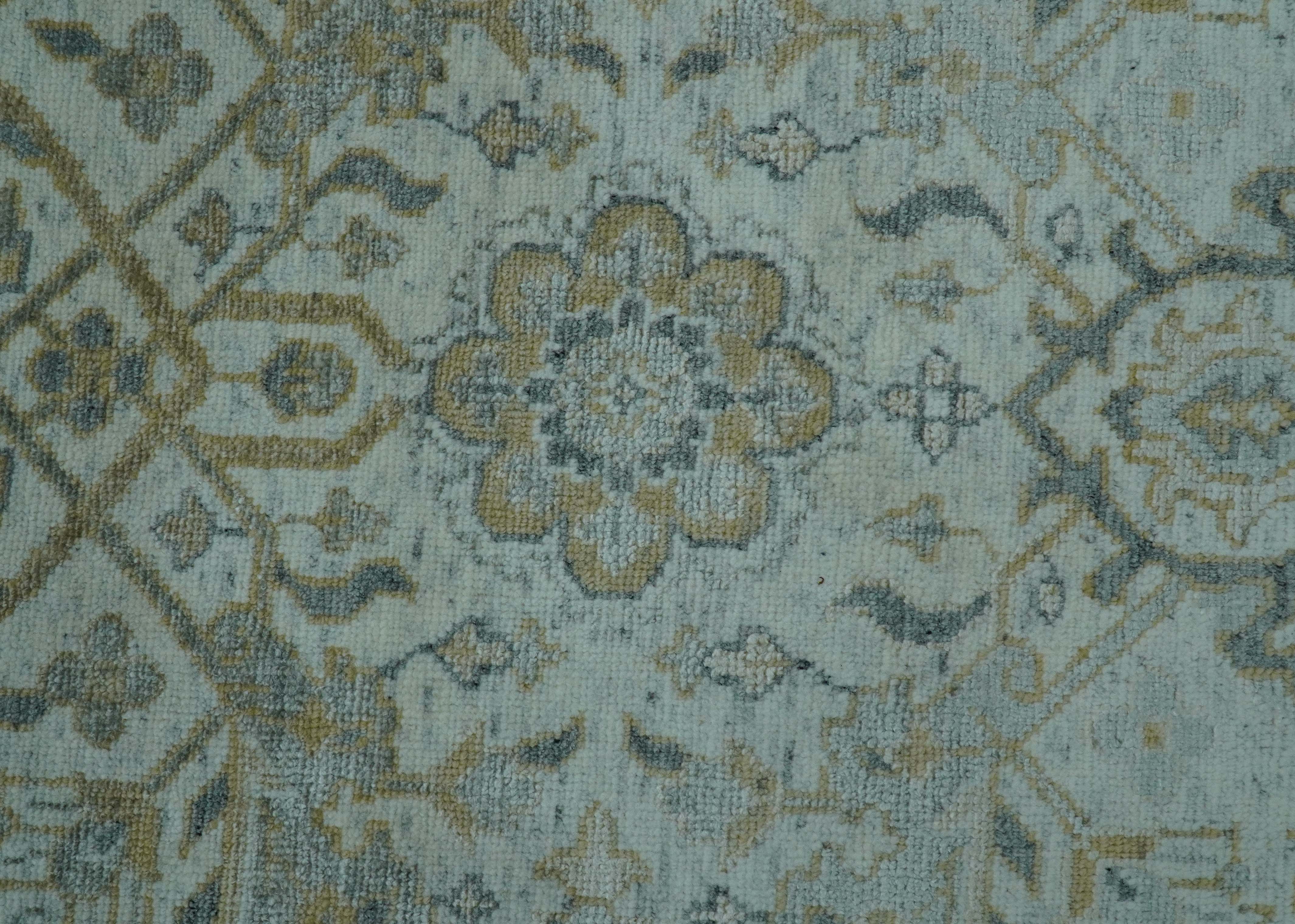 Blue And Gold Fine Hand Knotted traditional Oriental Oushak design  8x10 wool area rug - Image 6