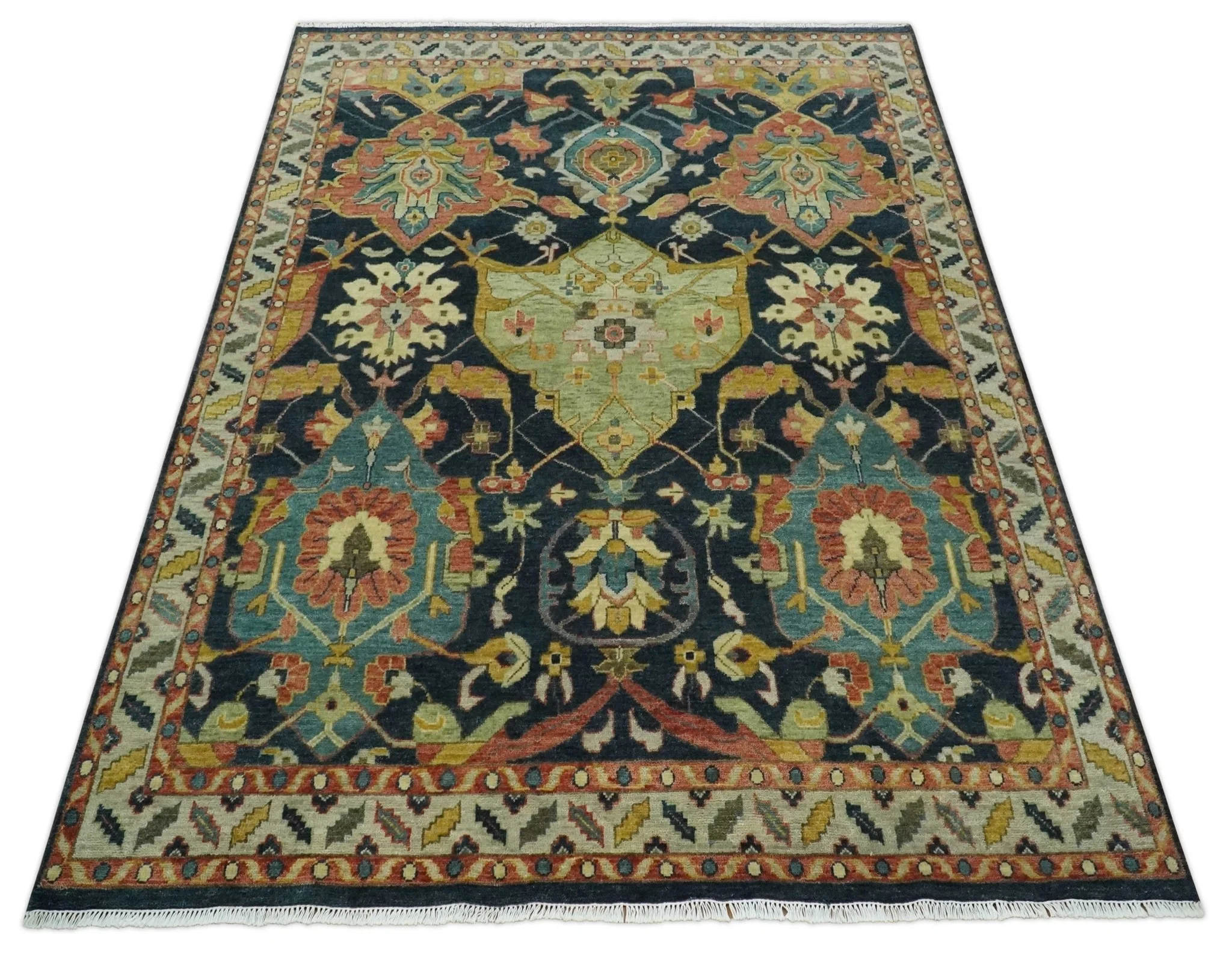 Traditional Blue and Gold Multi Sizes Antique Style Hand knotted Oushak Area Rug - Image 10