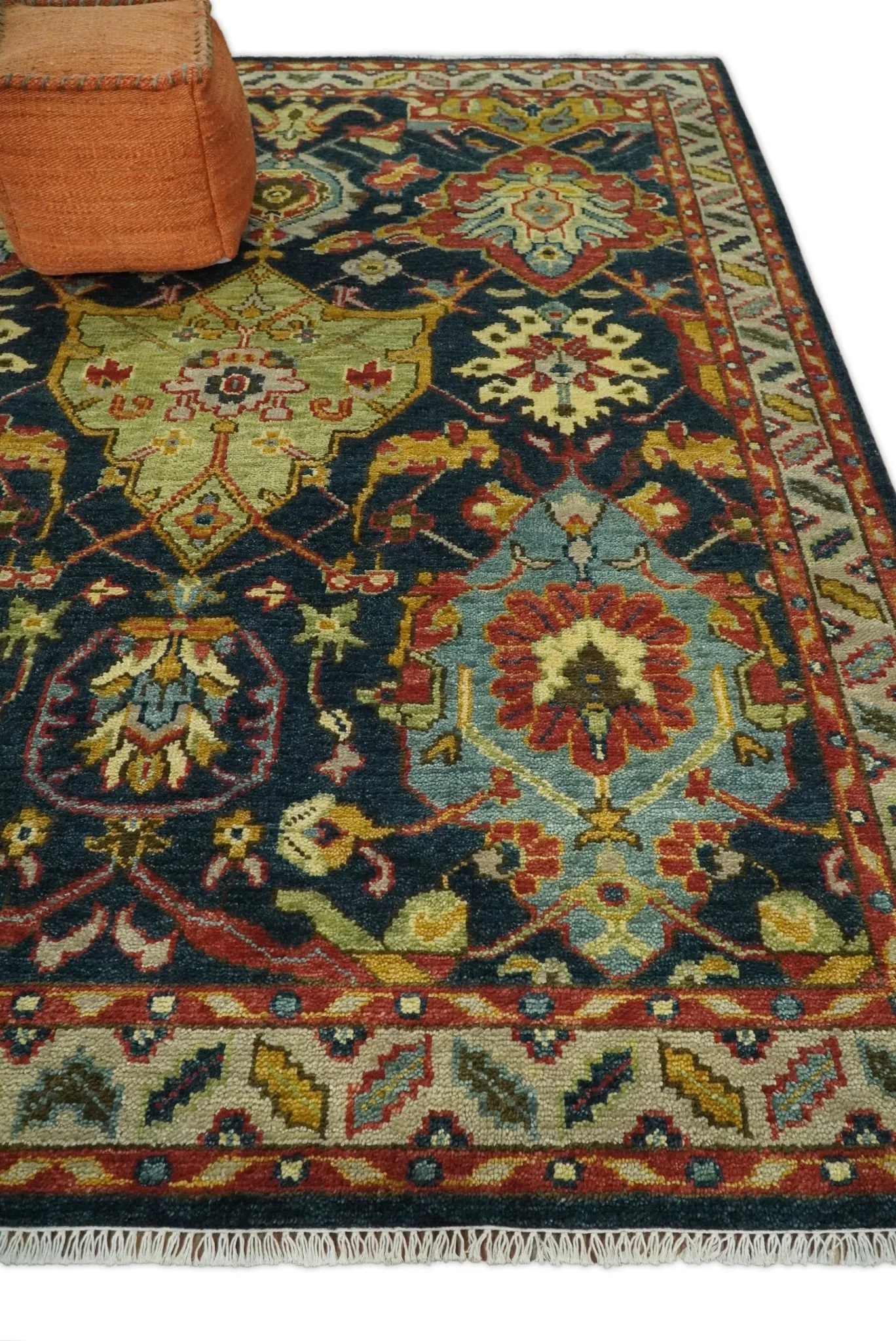 Traditional Blue and Gold Multi Sizes Antique Style Hand knotted Oushak Area Rug - Image 3