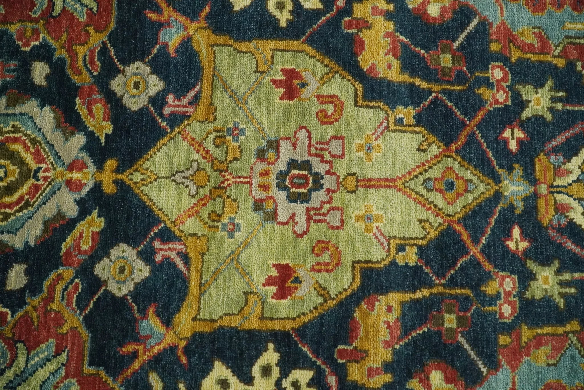 Traditional Blue and Gold Multi Sizes Antique Style Hand knotted Oushak Area Rug - Image 4