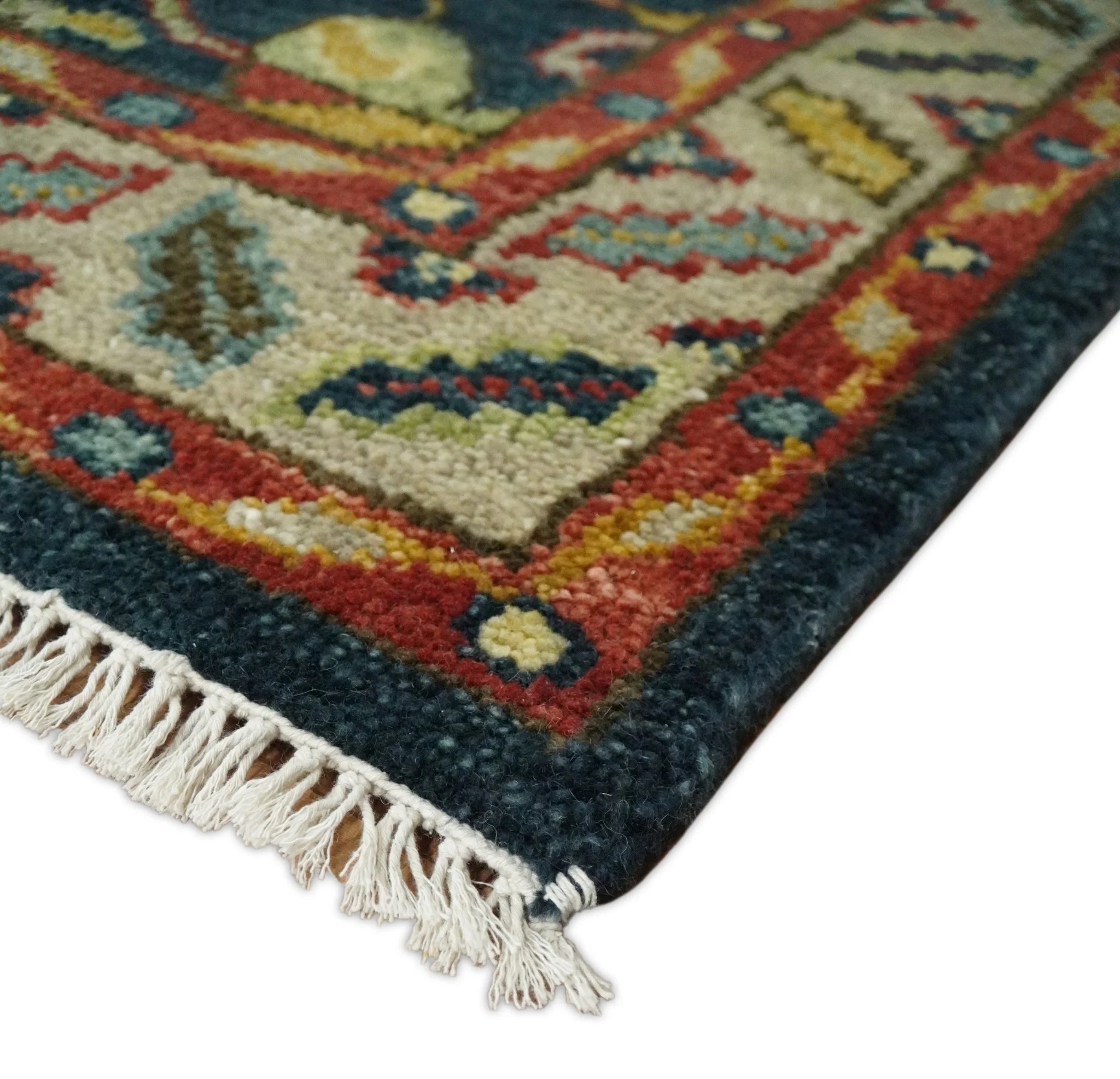 Traditional Blue and Gold Multi Sizes Antique Style Hand knotted Oushak Area Rug - Image 5