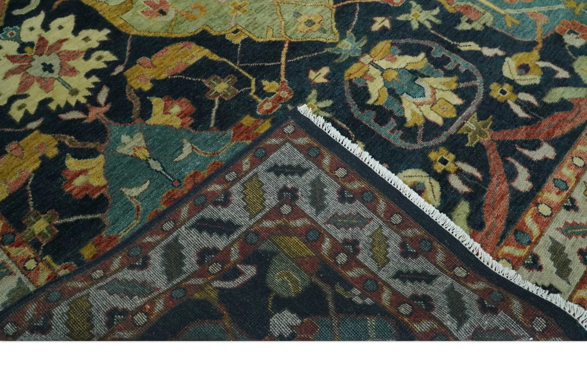 Traditional Blue and Gold Multi Sizes Antique Style Hand knotted Oushak Area Rug - Image 6
