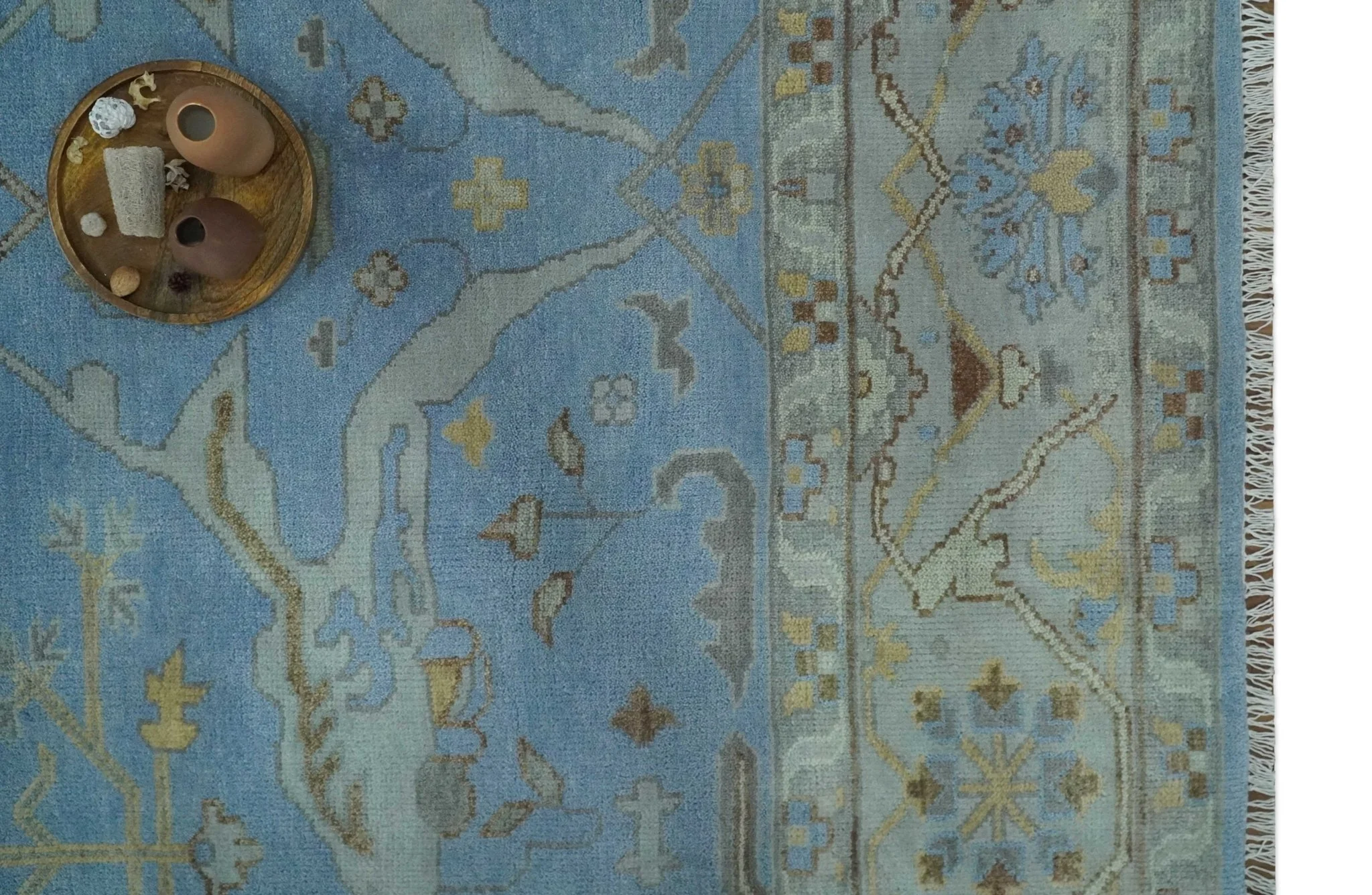 Blue and Gray Hand knotted Oriental Oushak 9x12 wool Area Rug - Image 10