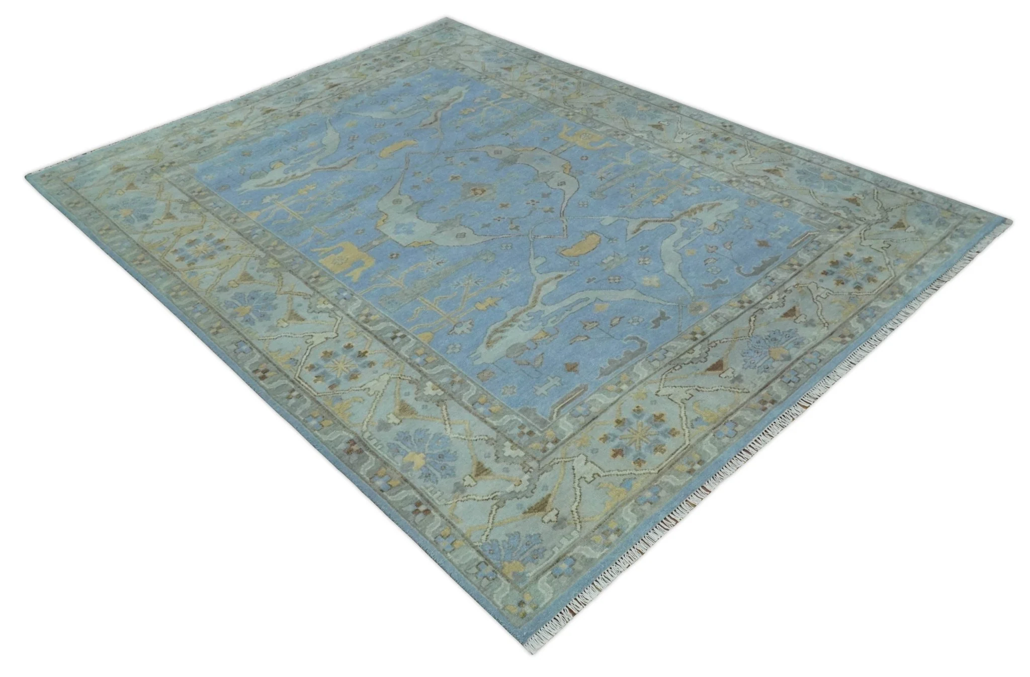 Blue and Gray Hand knotted Oriental Oushak 9x12 wool Area Rug - Image 11