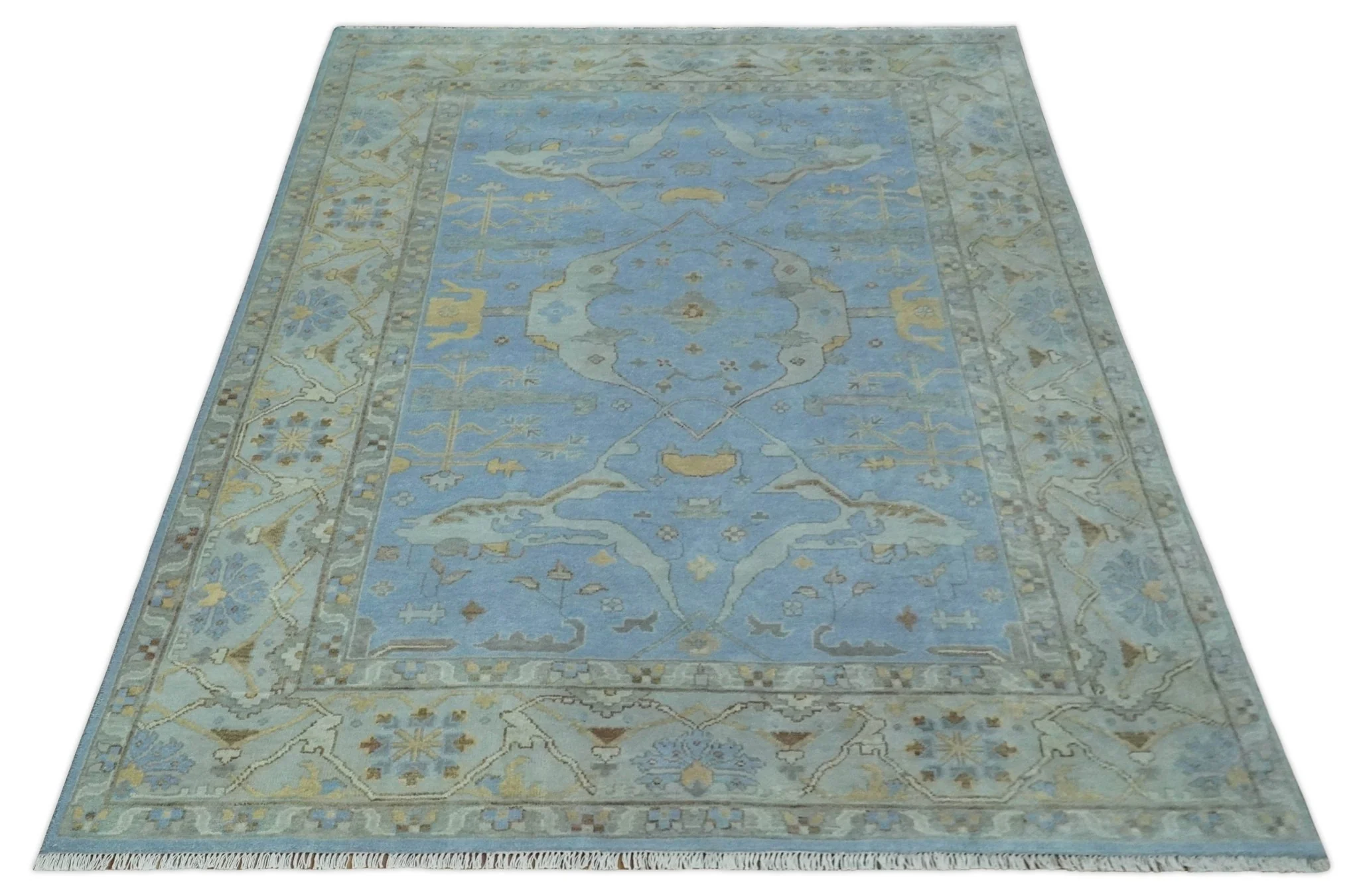 Blue and Gray Hand knotted Oriental Oushak 9x12 wool Area Rug - Image 12