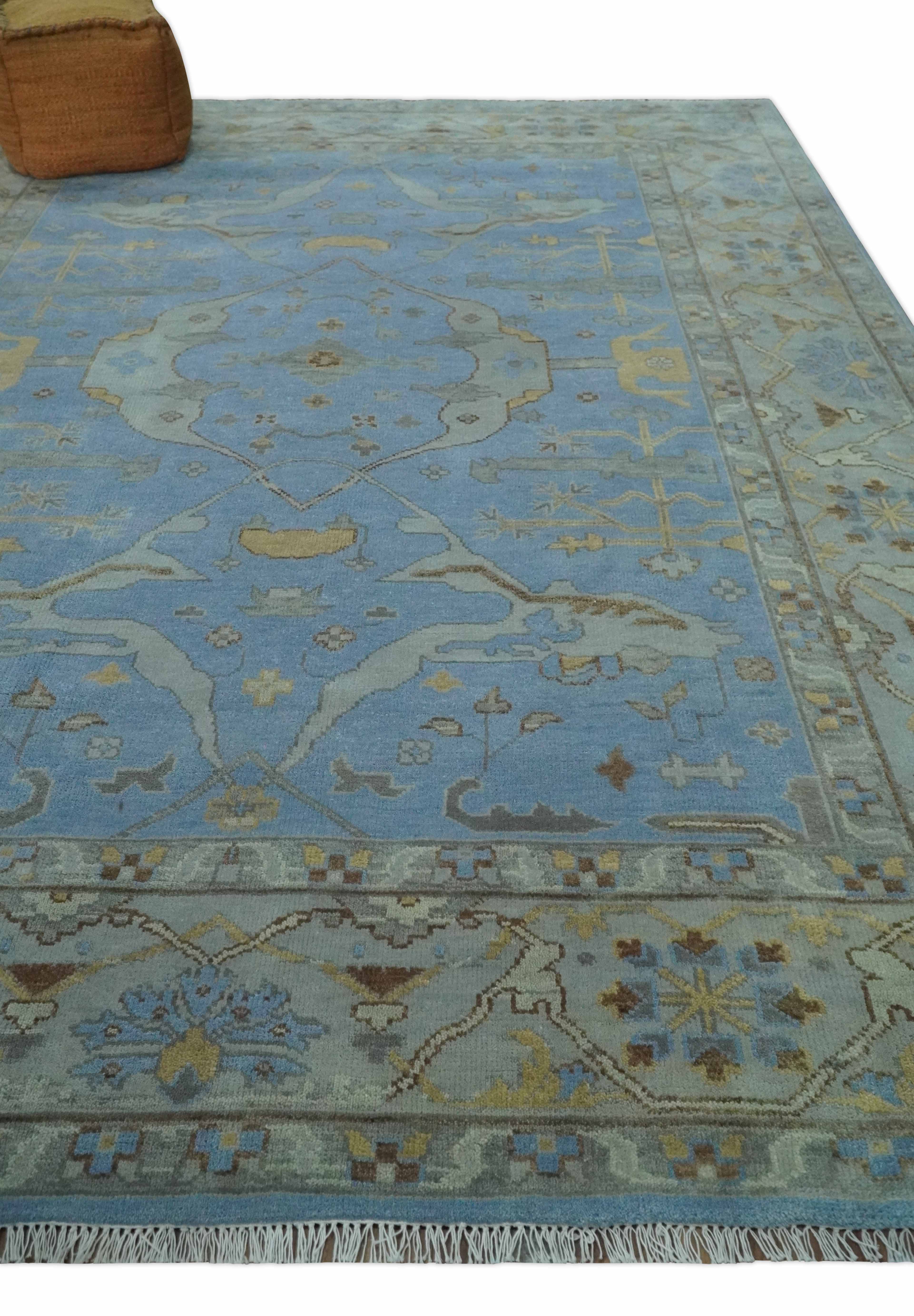Blue and Gray Hand knotted Oriental Oushak 9x12 wool Area Rug - Image 13