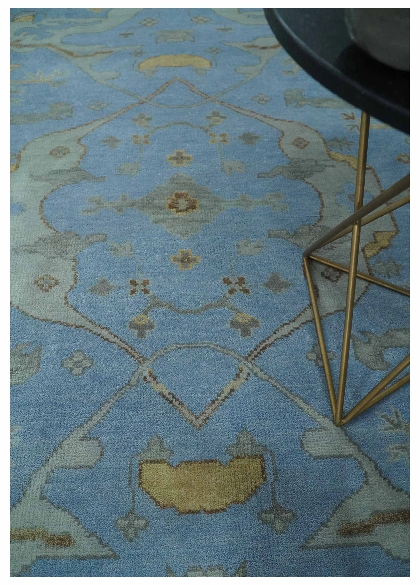 Blue and Gray Hand knotted Oriental Oushak 9x12 wool Area Rug - Image 3