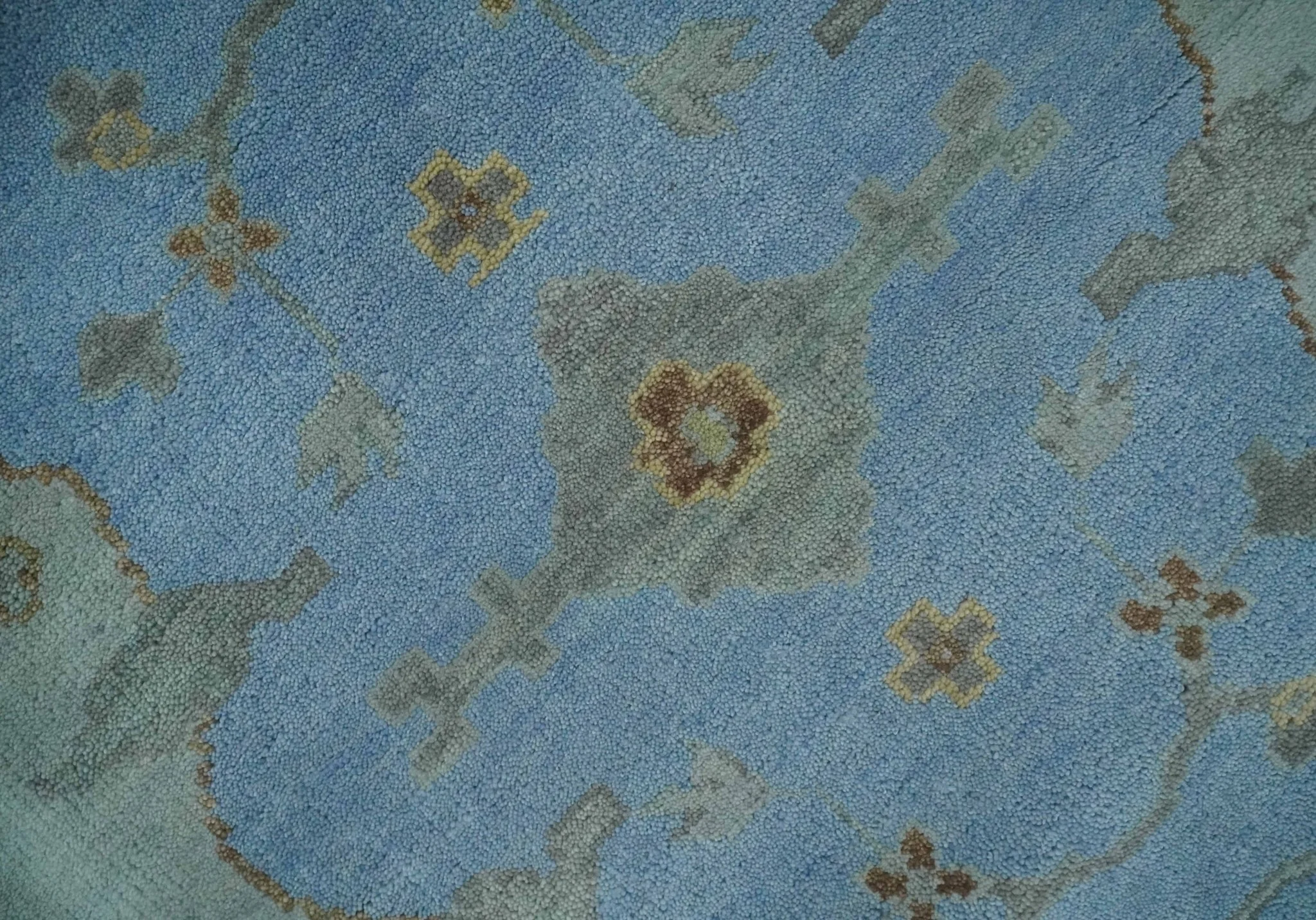Blue and Gray Hand knotted Oriental Oushak 9x12 wool Area Rug - Image 5