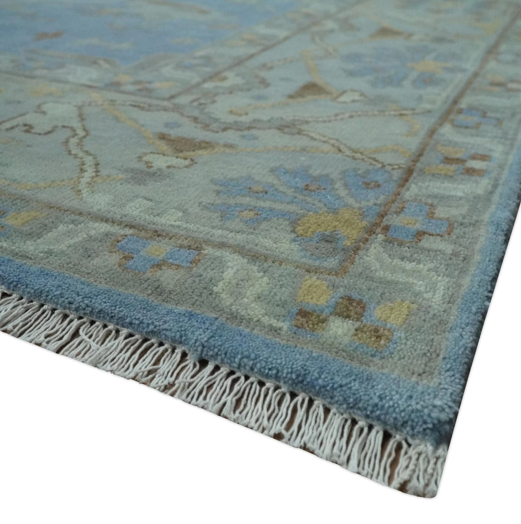 Blue and Gray Hand knotted Oriental Oushak 9x12 wool Area Rug - Image 6