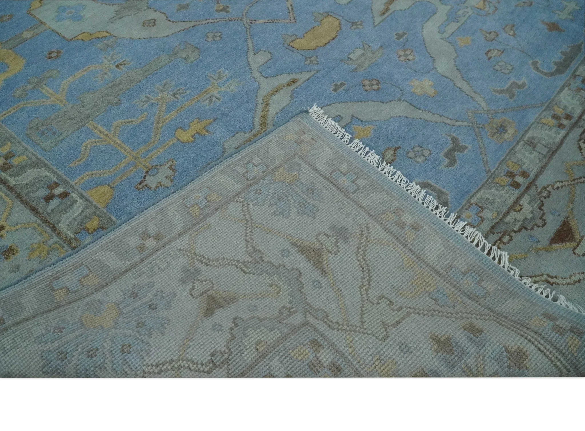 Blue and Gray Hand knotted Oriental Oushak 9x12 wool Area Rug - Image 8