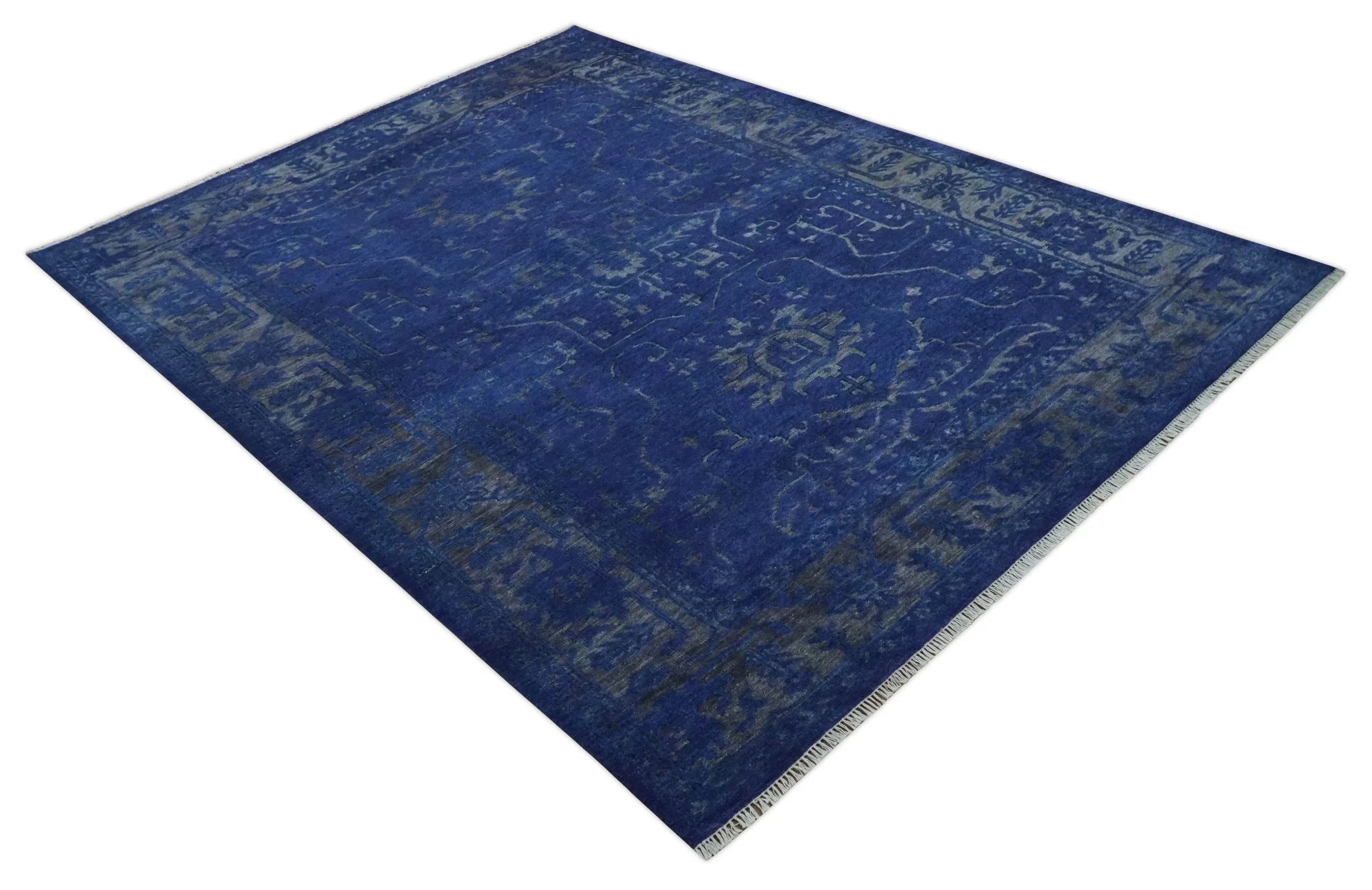 Ready to Ship Blue and Gray Hand knotted Oushak 8x10 and 9x12 wool Area Rug - Image 11
