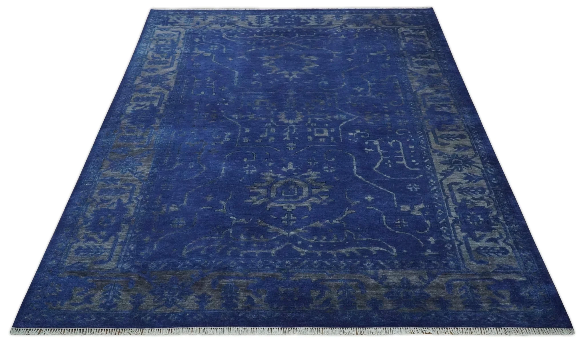 Ready to Ship Blue and Gray Hand knotted Oushak 8x10 and 9x12 wool Area Rug - Image 12