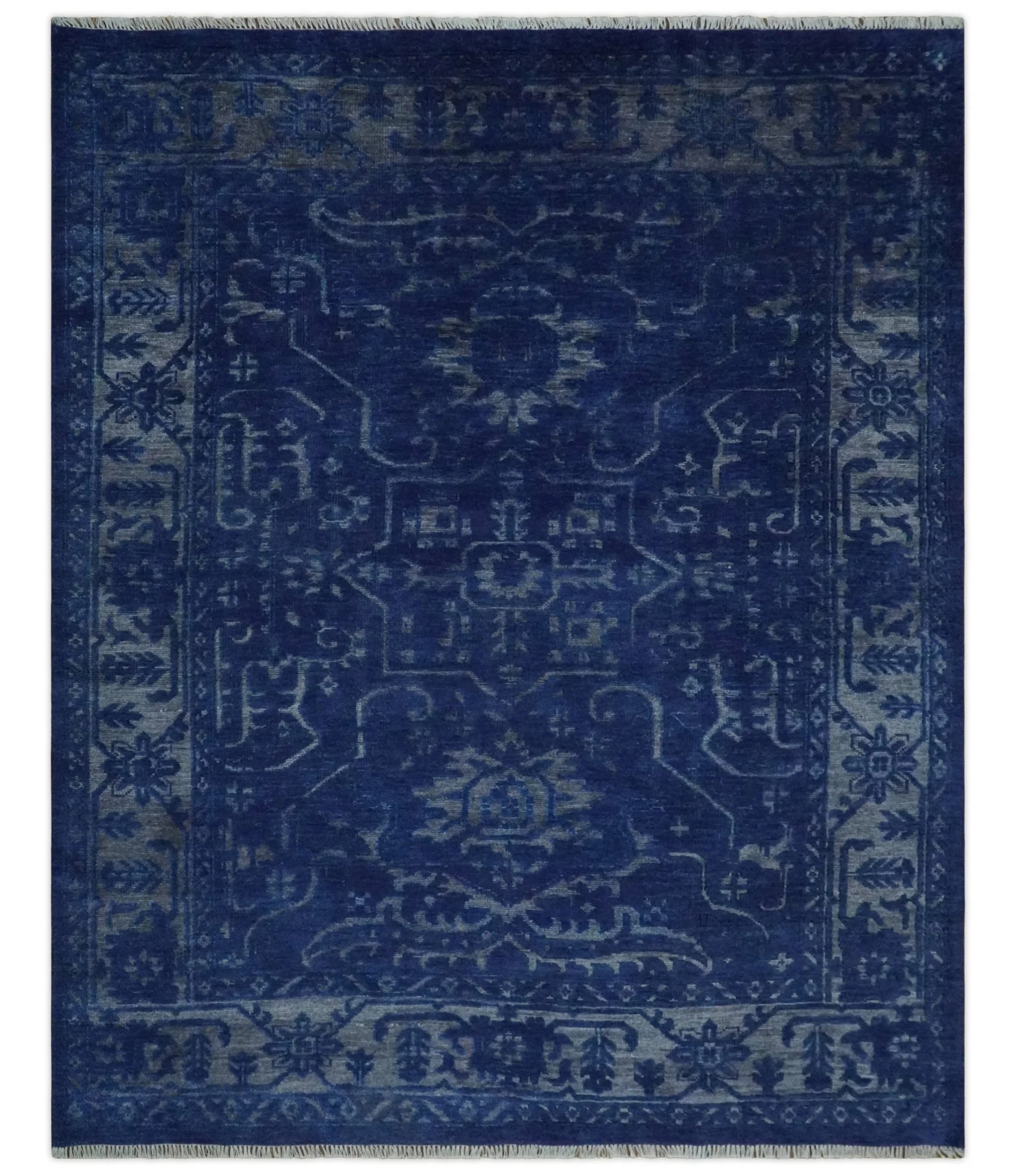 Ready to Ship Blue and Gray Hand knotted Oushak 8x10 and 9x12 wool Area Rug - Image 13